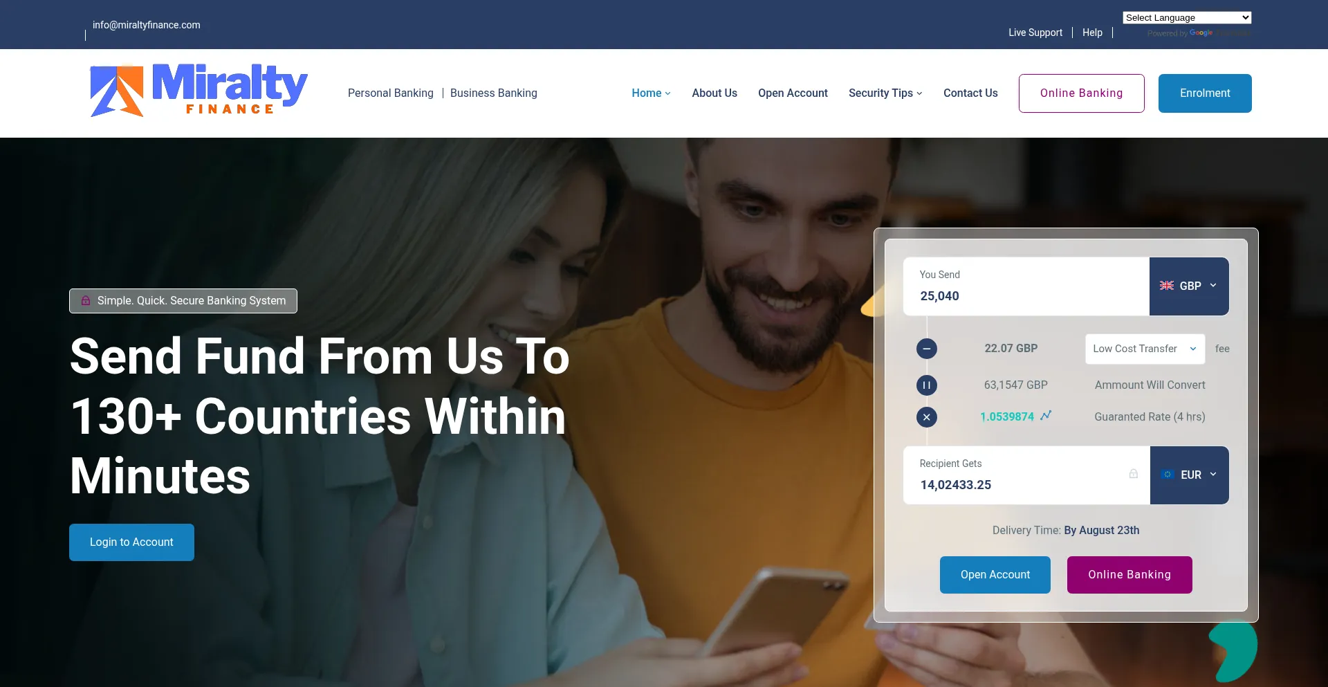 Website screenshot of Miraltyfinance.com