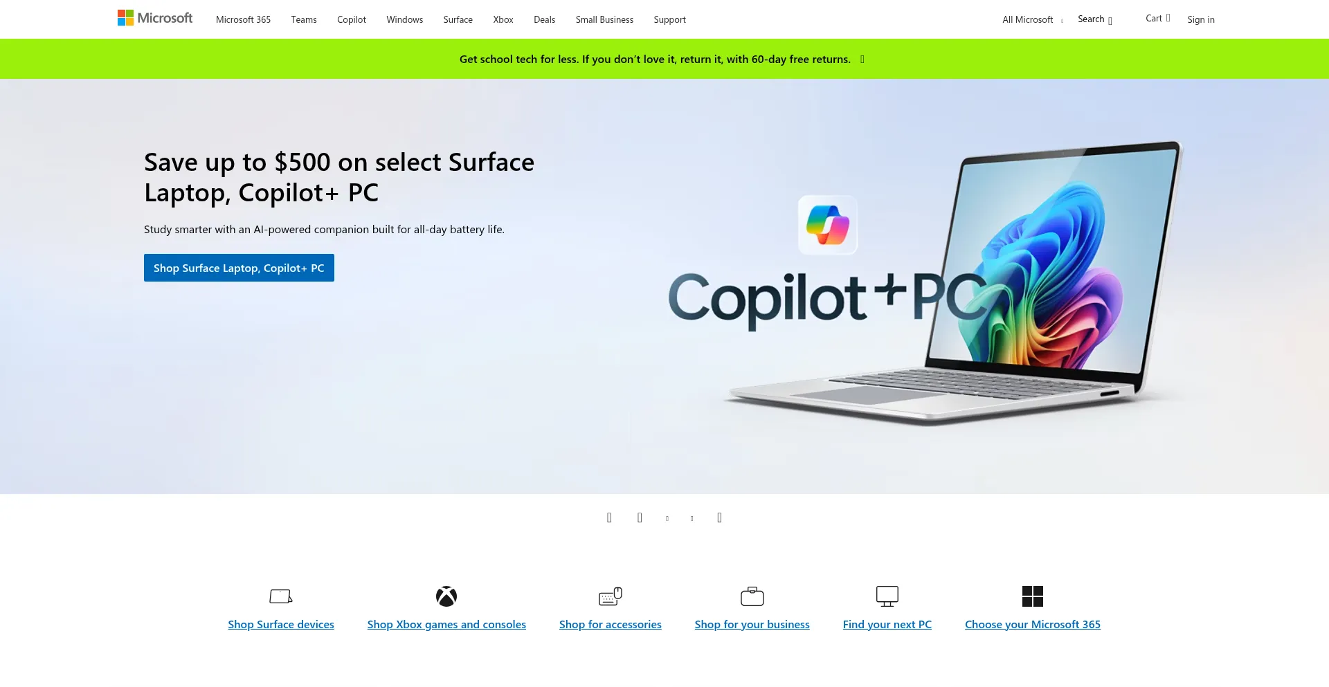 Website screenshot of Mircosoft.com