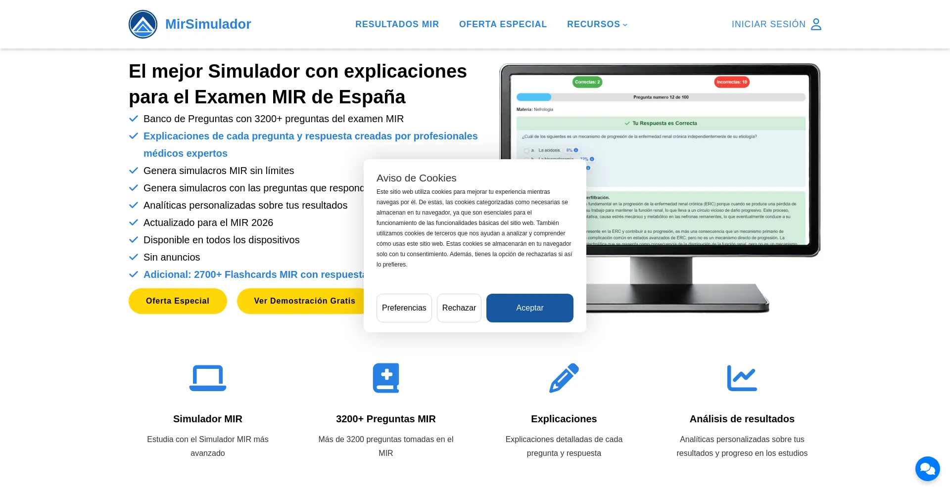 Website screenshot of Mirsimulador.com