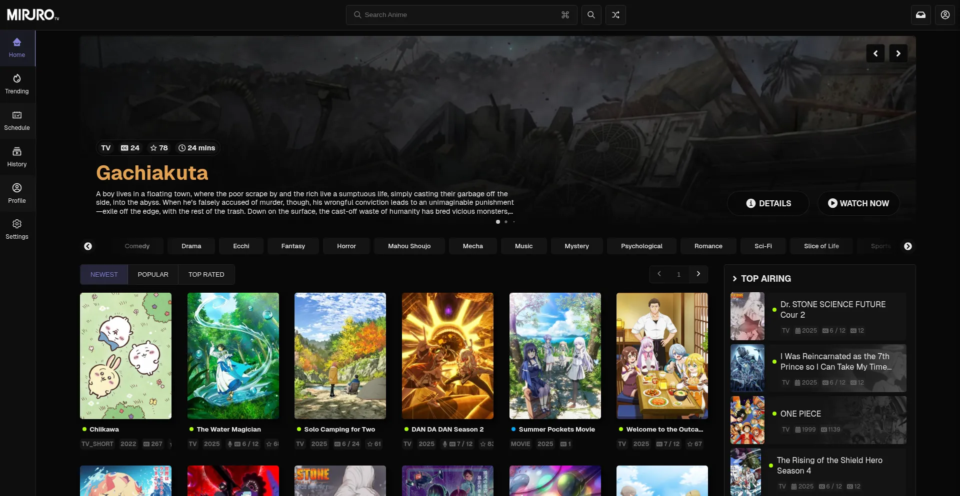 Website screenshot of Miruro.tv
