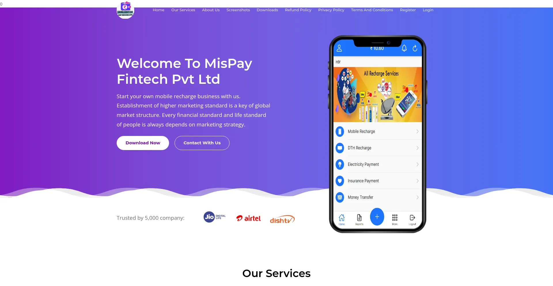 Website screenshot of Mispay.in
