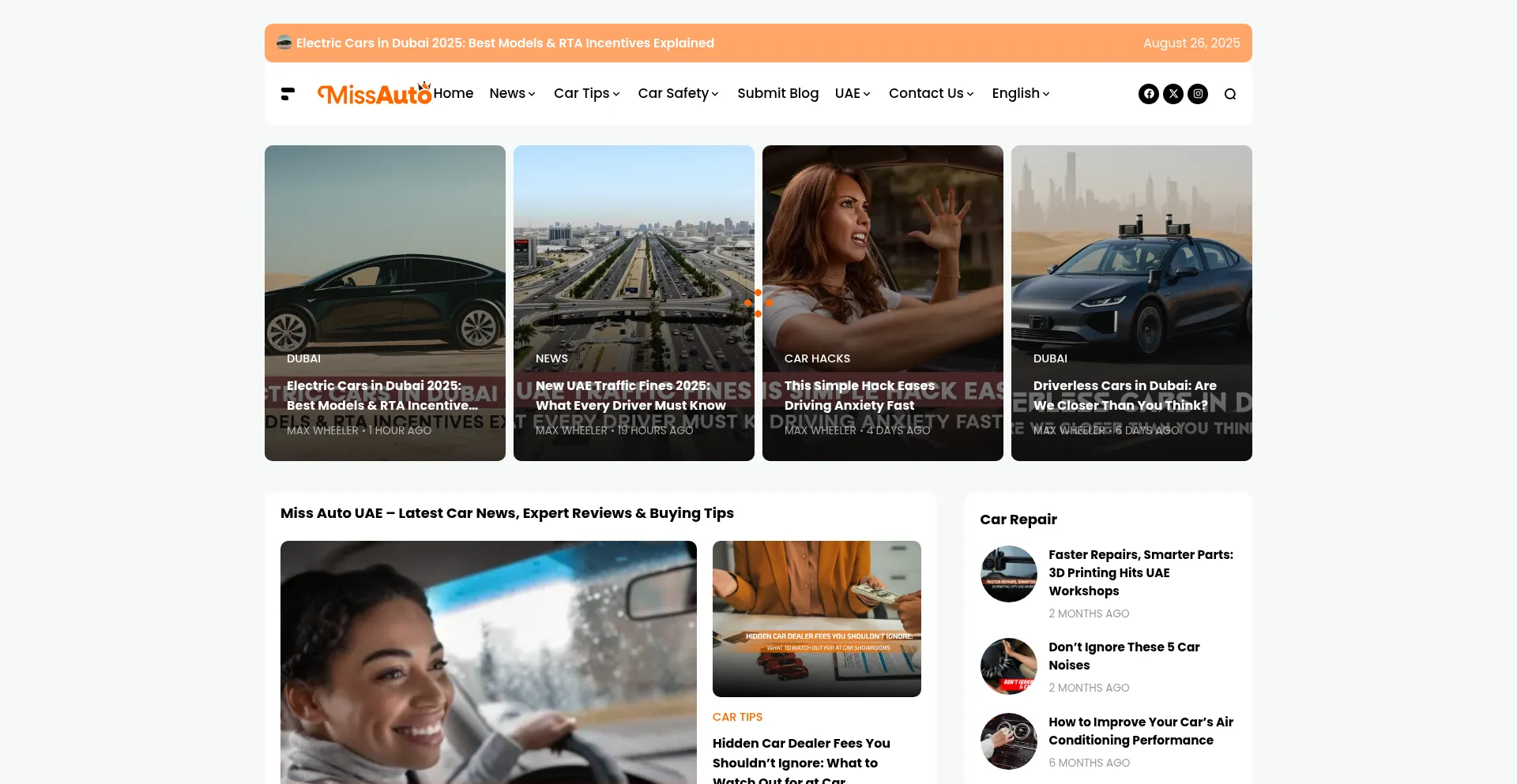 Website screenshot of Missautoae.com