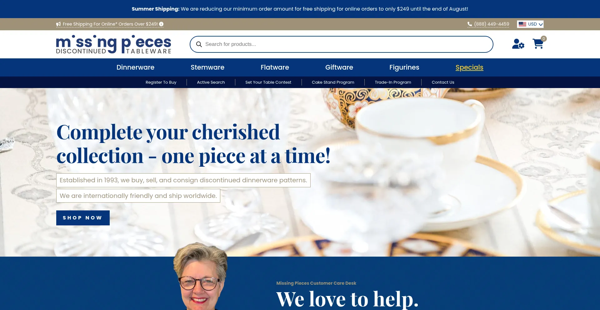 Website screenshot of Missingpieces.com