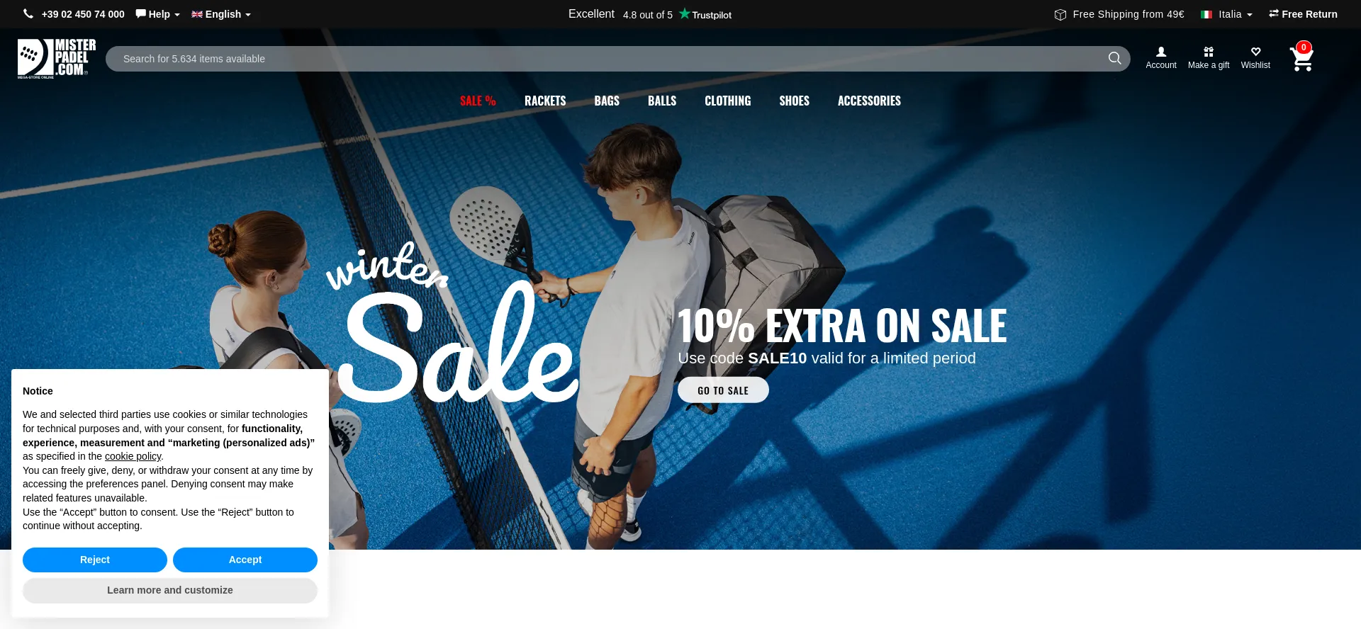 Website screenshot of Misterpadel.com