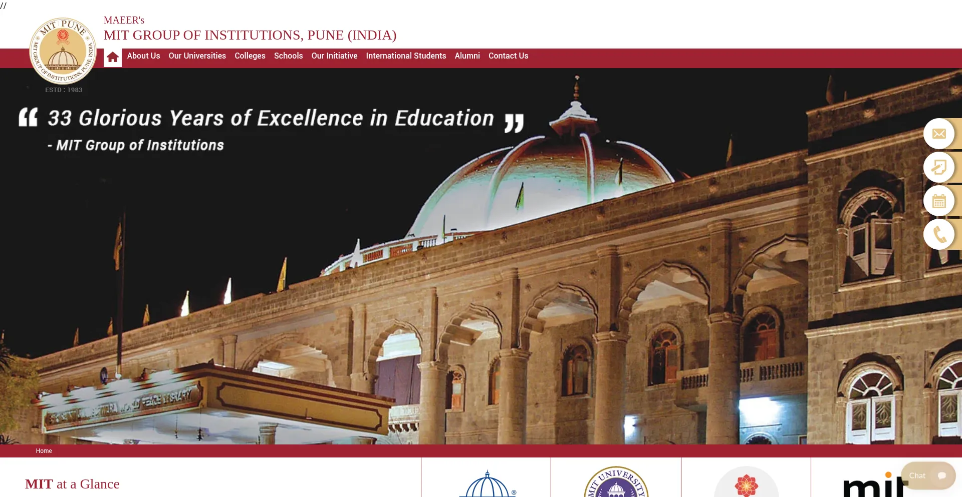 Website screenshot of Mitpune.ac.in