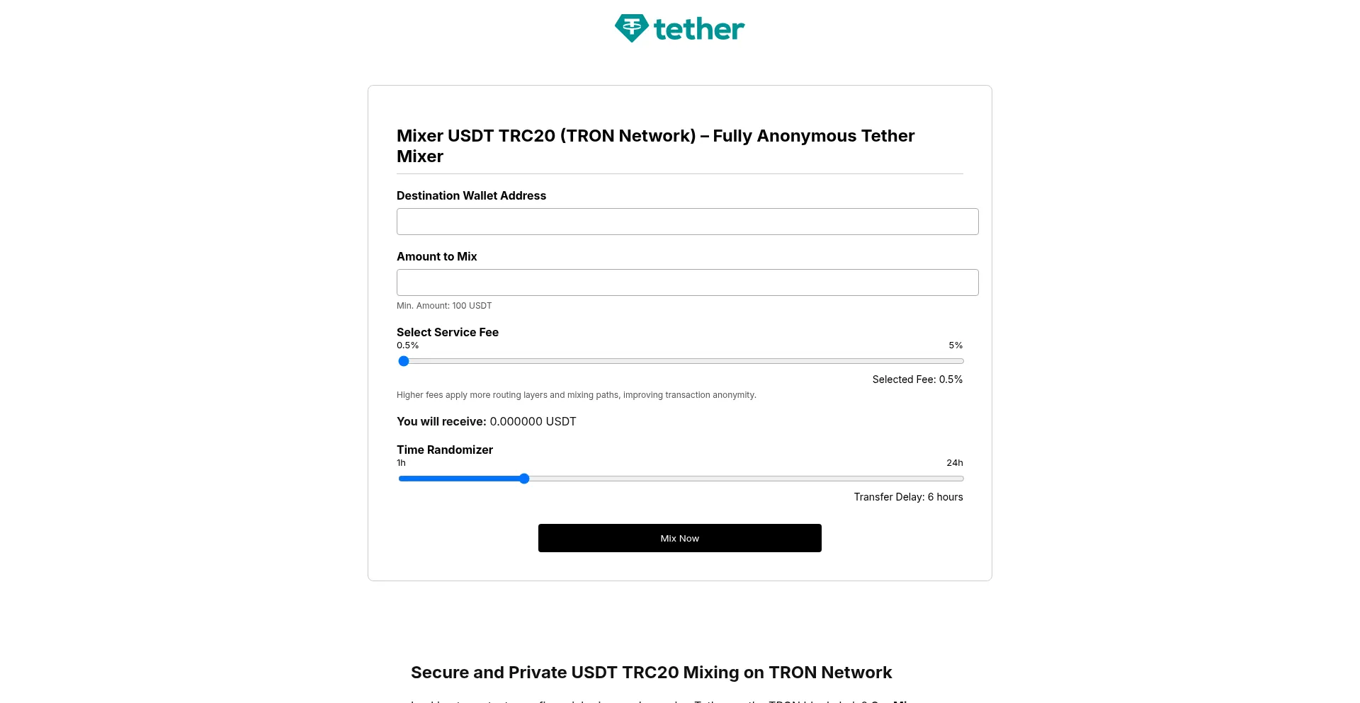Website screenshot of Mixer-usdt-trc20.com
