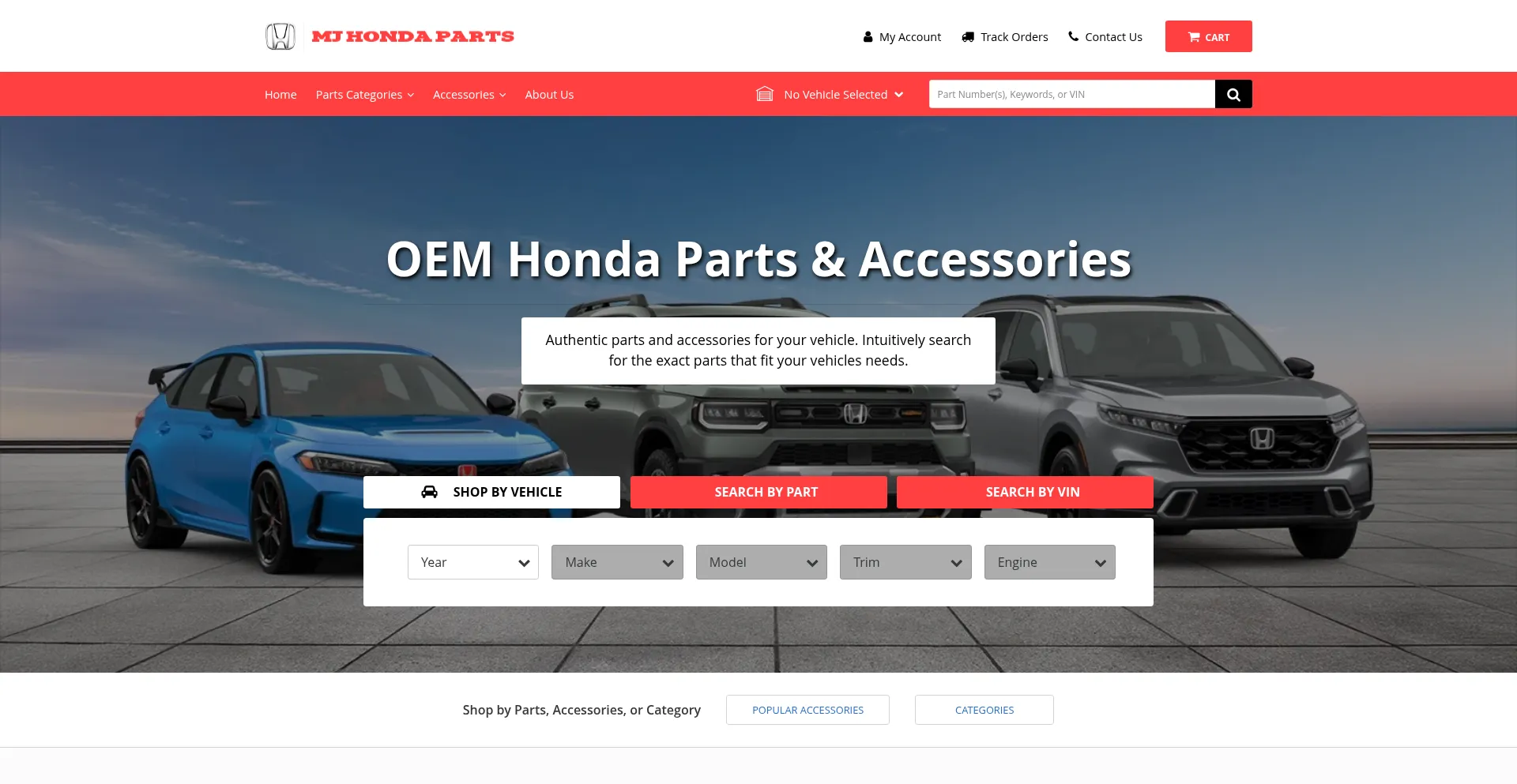 Website screenshot of Mjhondaparts.com