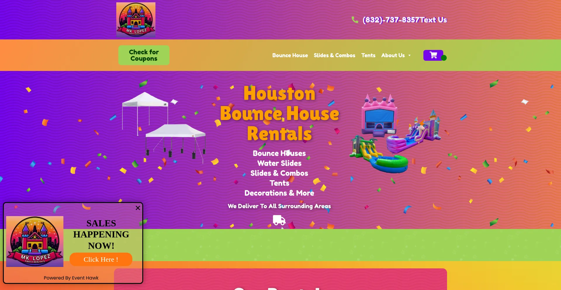 Website screenshot of Mklopezpartyrentals.com