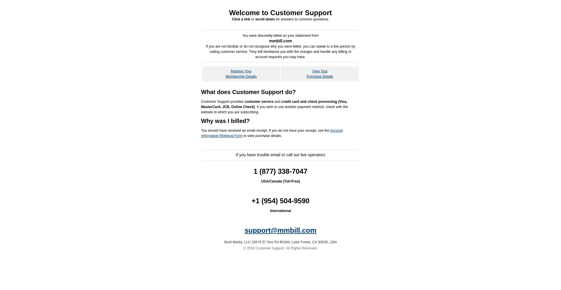 Website screenshot of Mmbill.com