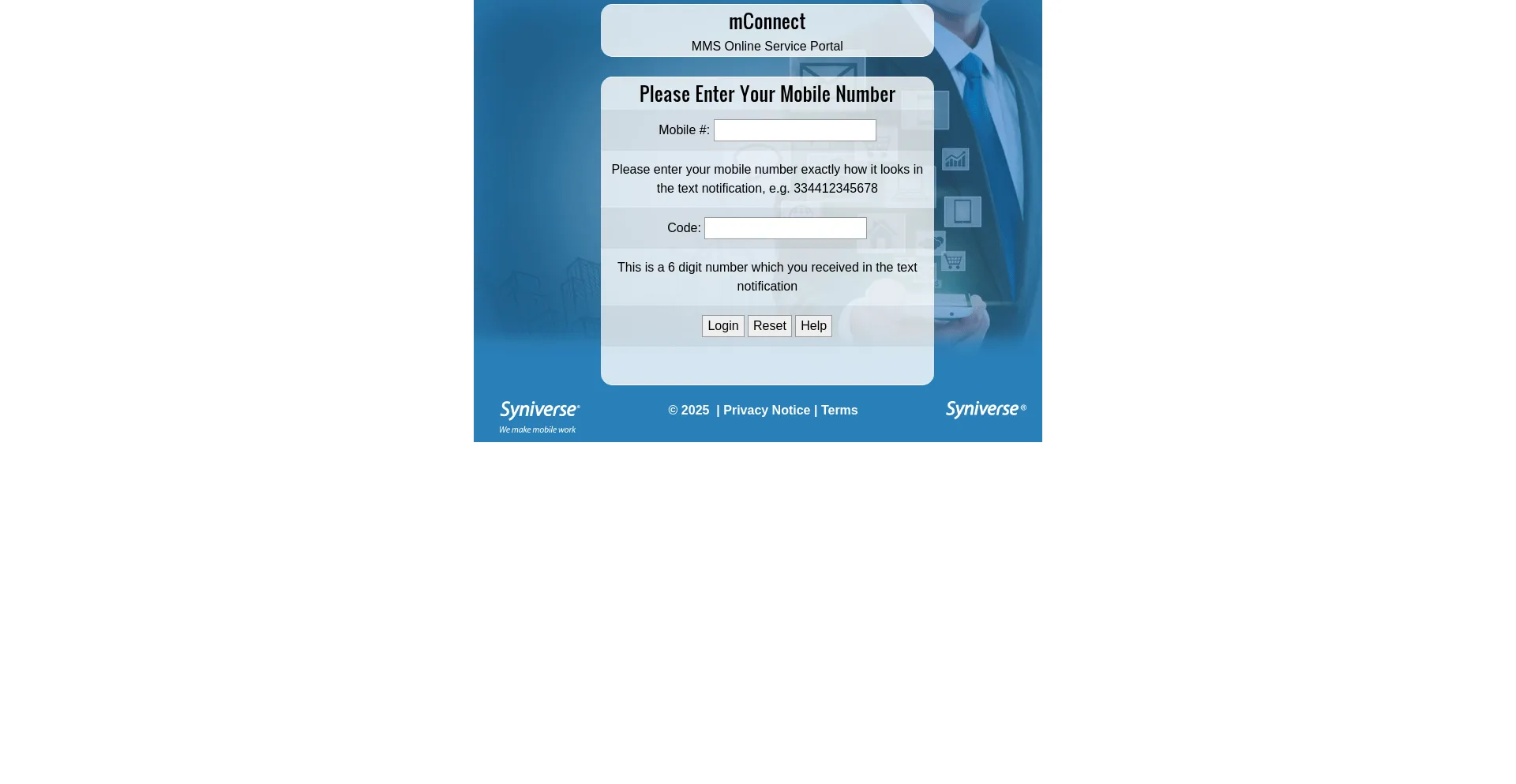 Website screenshot of Mmvd.syniverse.com