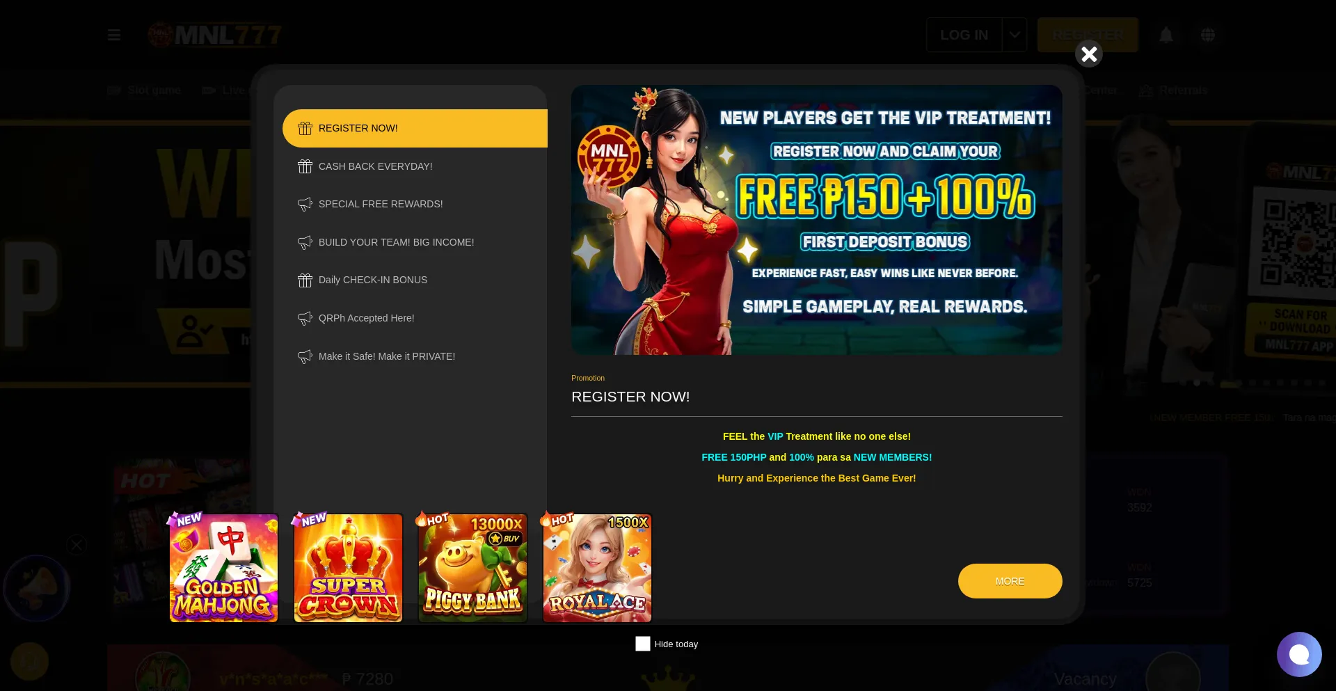 Website screenshot of Mnl777.com.ph
