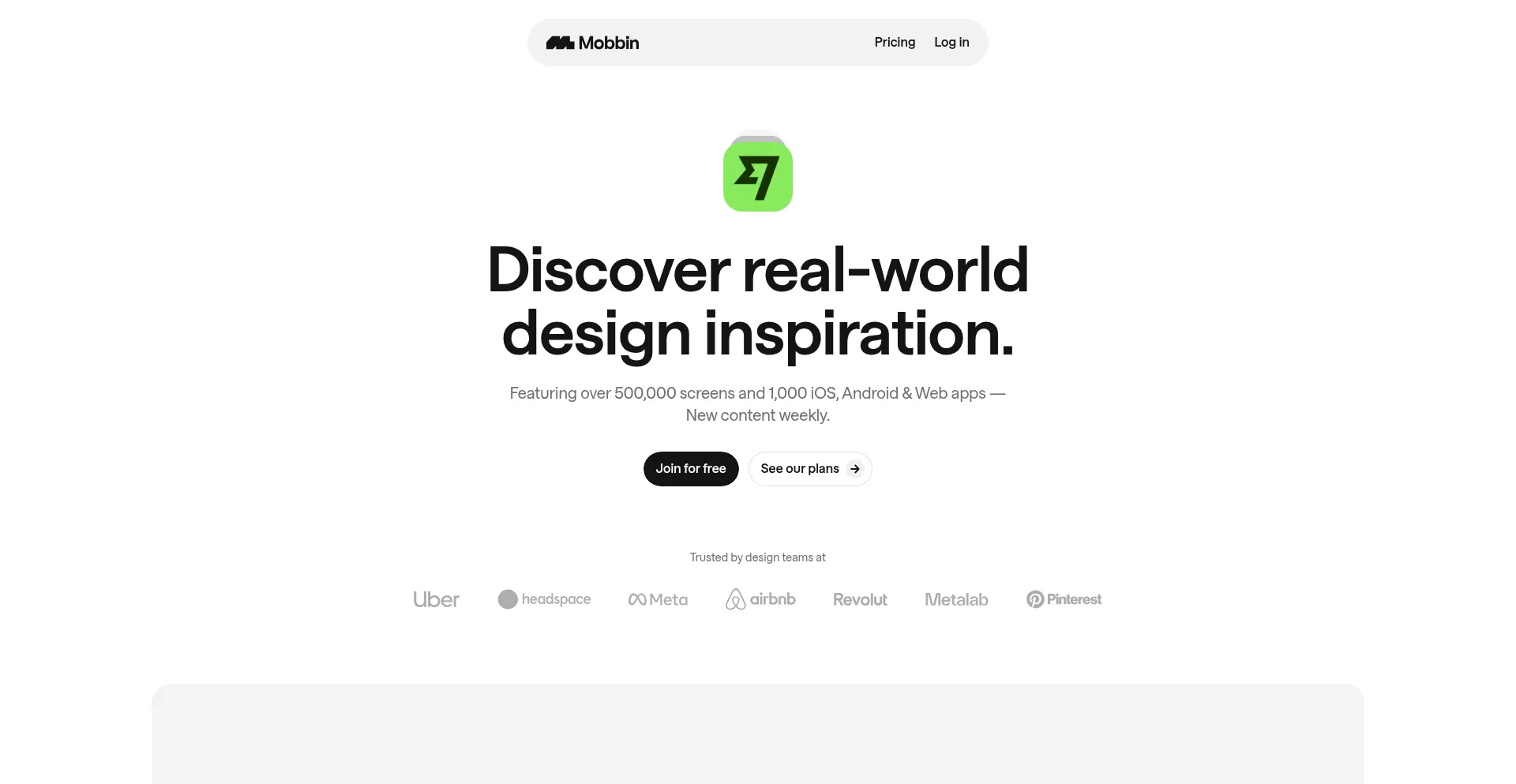 Website screenshot of Mobbin.com