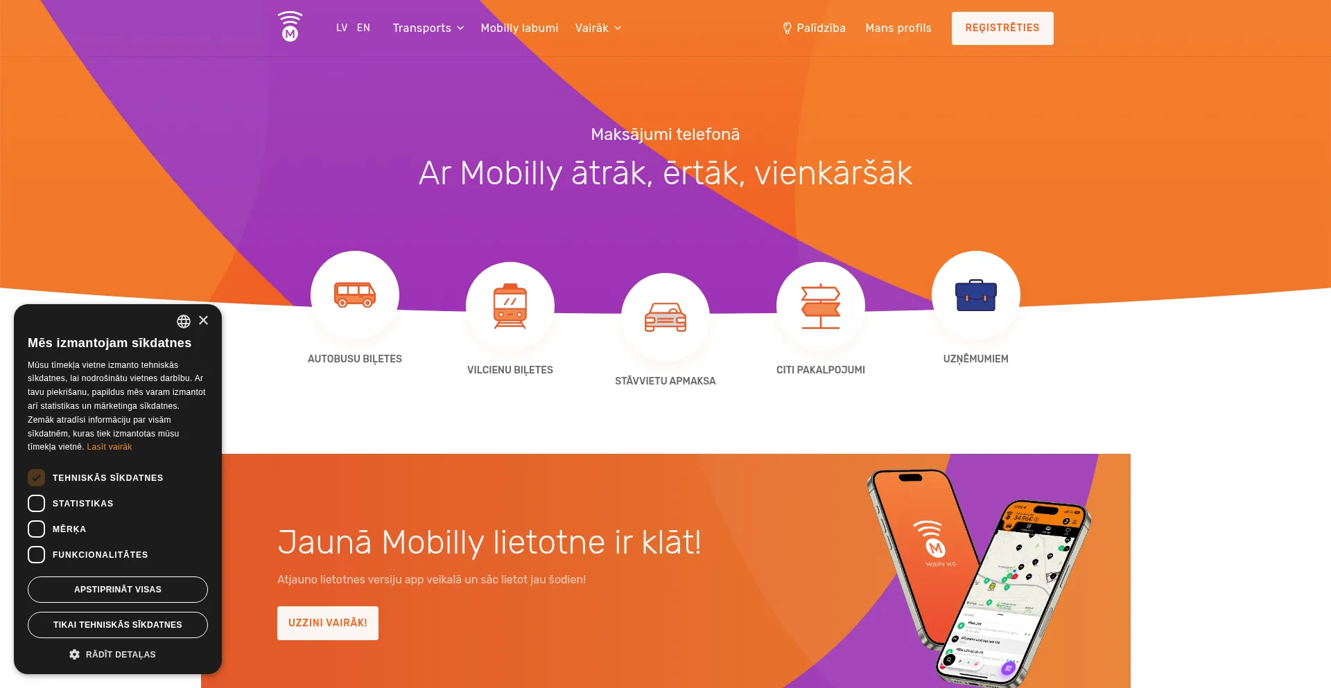 Website screenshot of Mobilly.lv