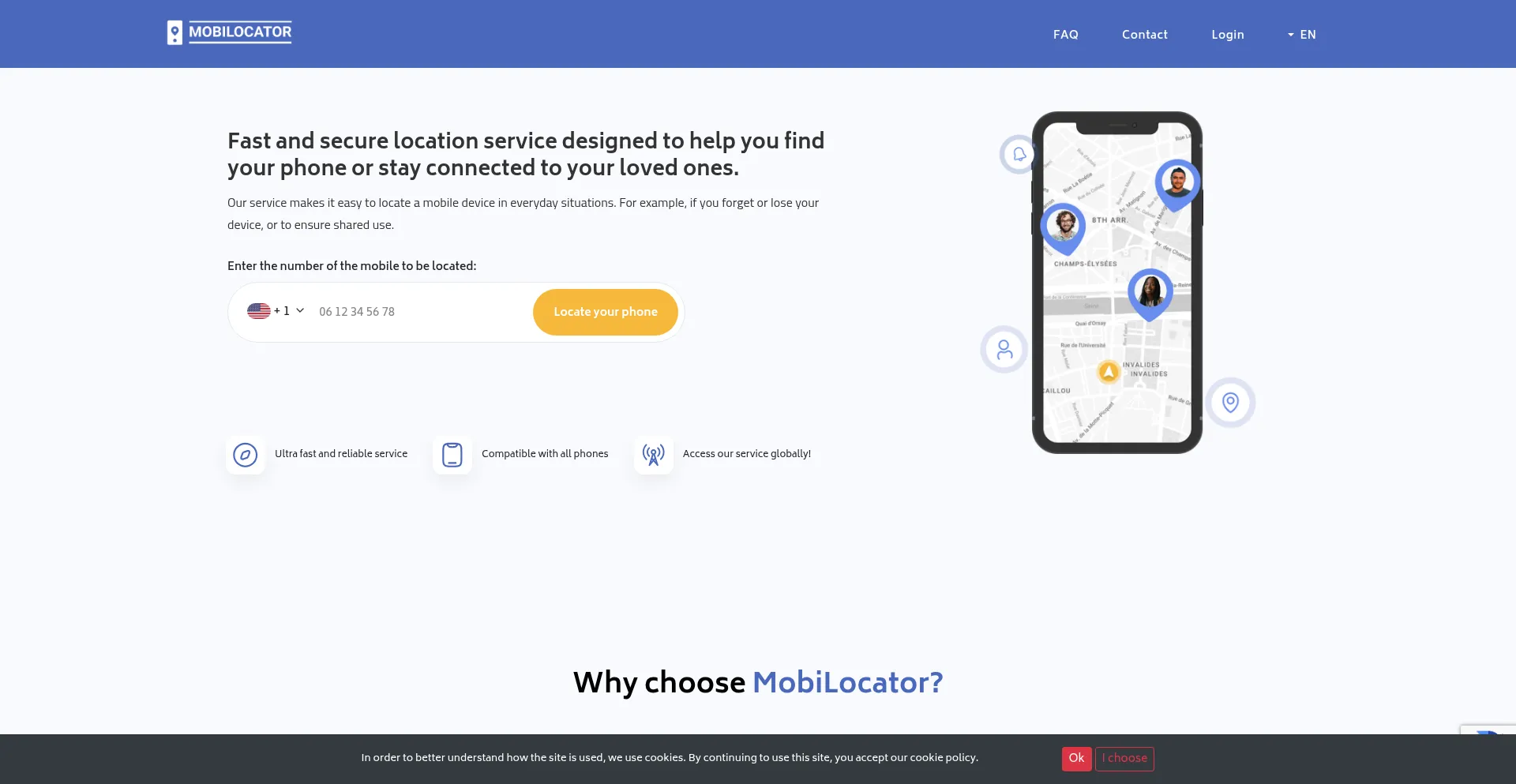Website screenshot of Mobilocator.com