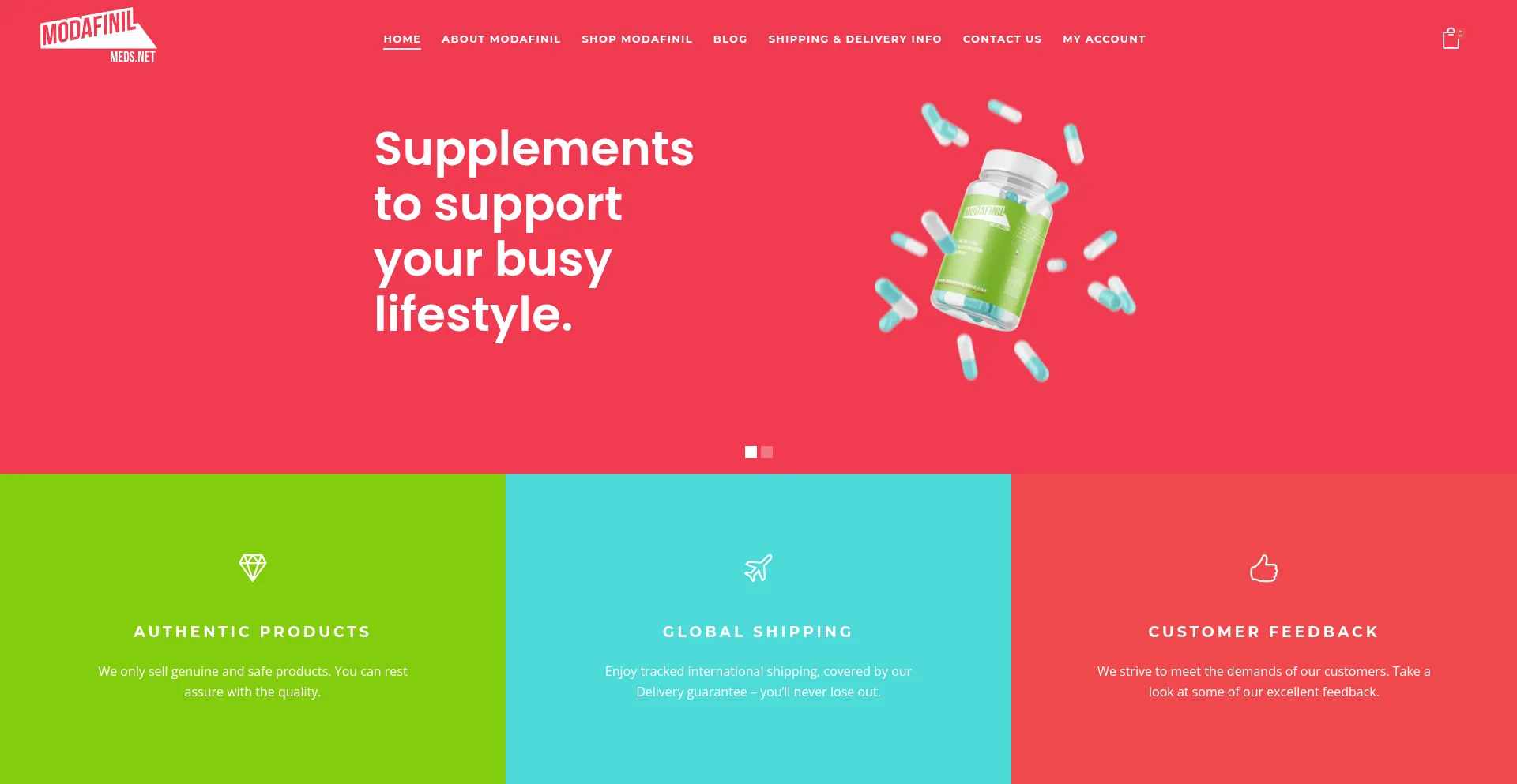 Website screenshot of Modafinilmeds.net