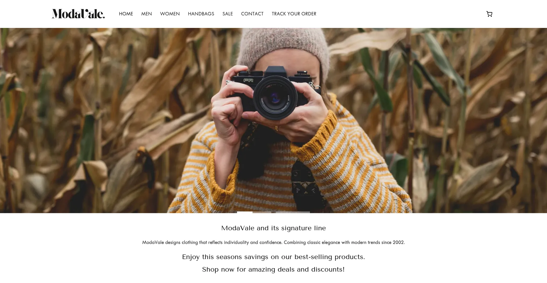 Website screenshot of Modavale.com