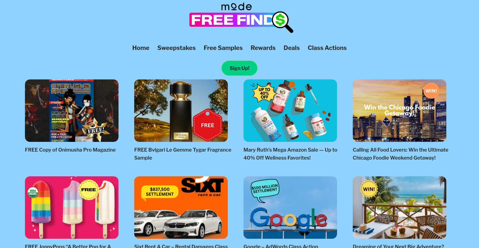 Website screenshot of Modefreefinds.com