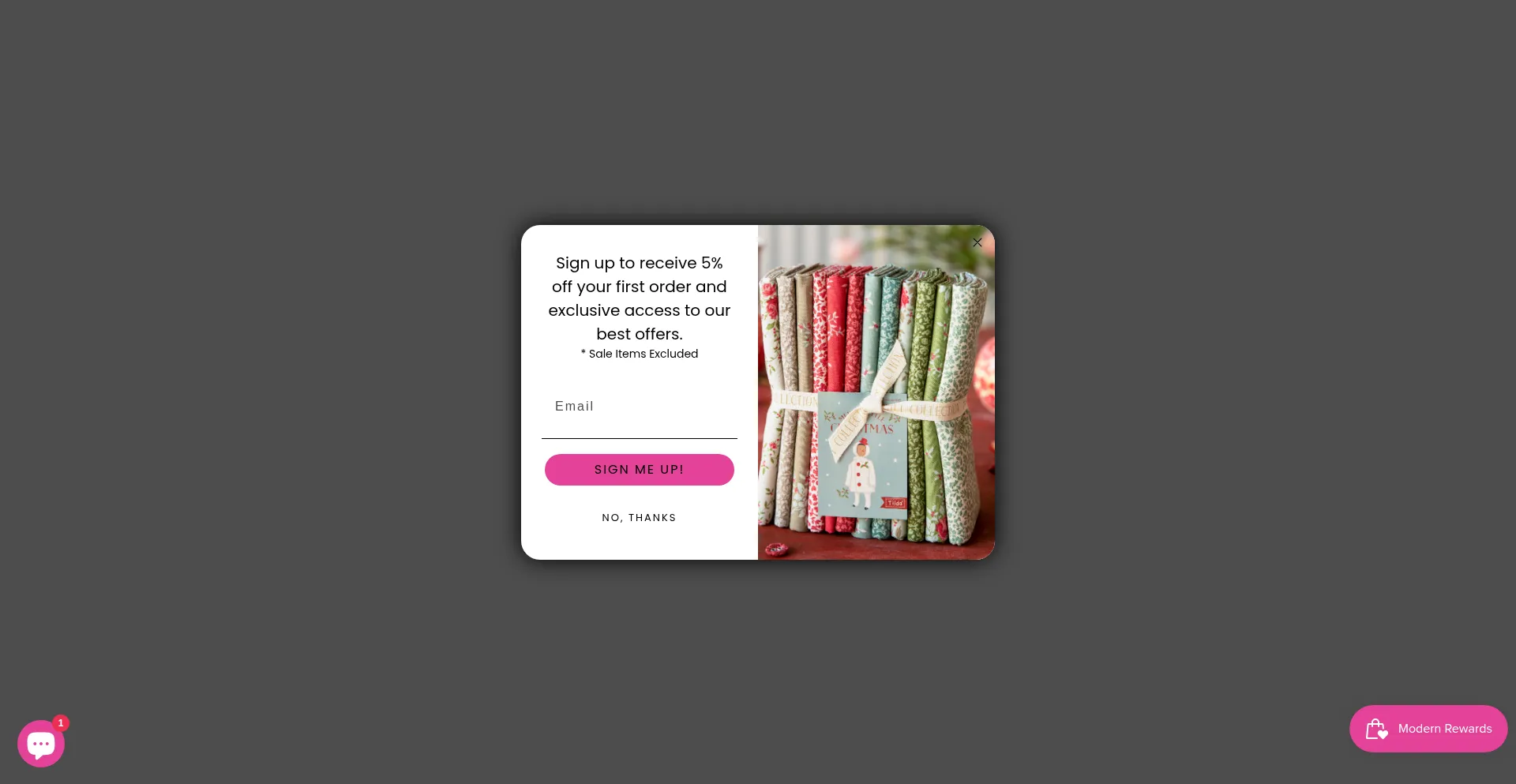 Website screenshot of Modernfabricshoppe.com