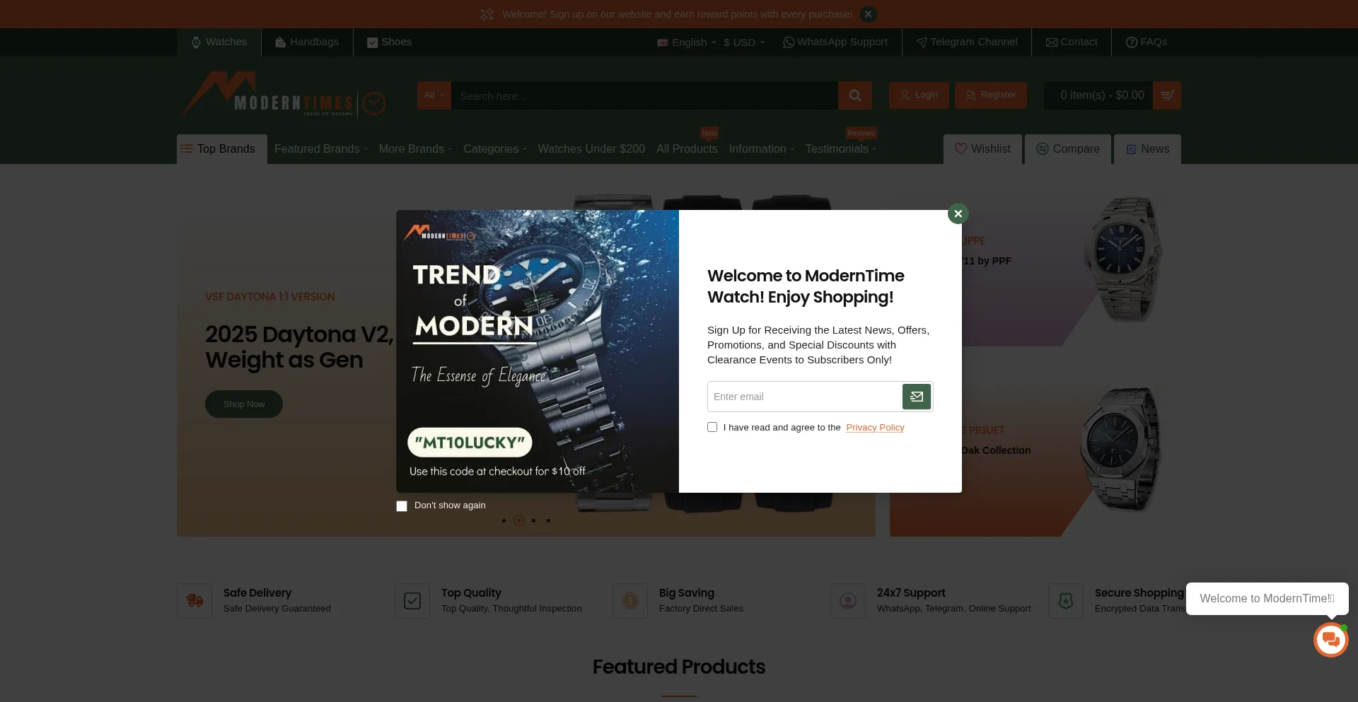 Website screenshot of Moderntimewatch.io