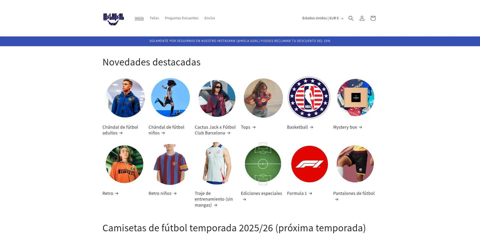 Website screenshot of Molagoal.com