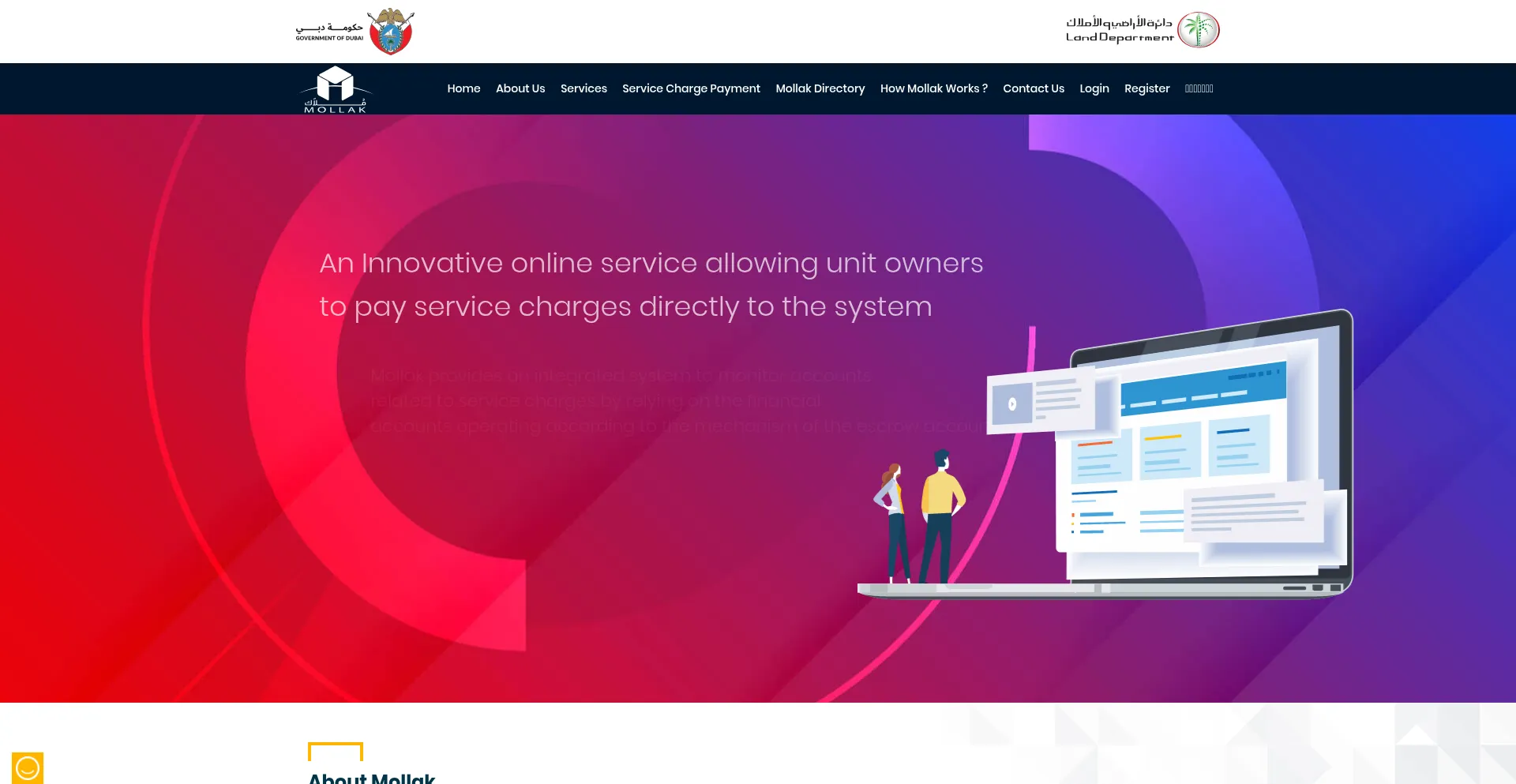 Website screenshot of Mollak.dubailand.gov.ae
