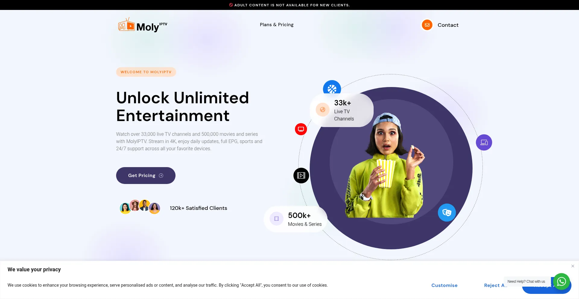 Website screenshot of Molyiptv.com