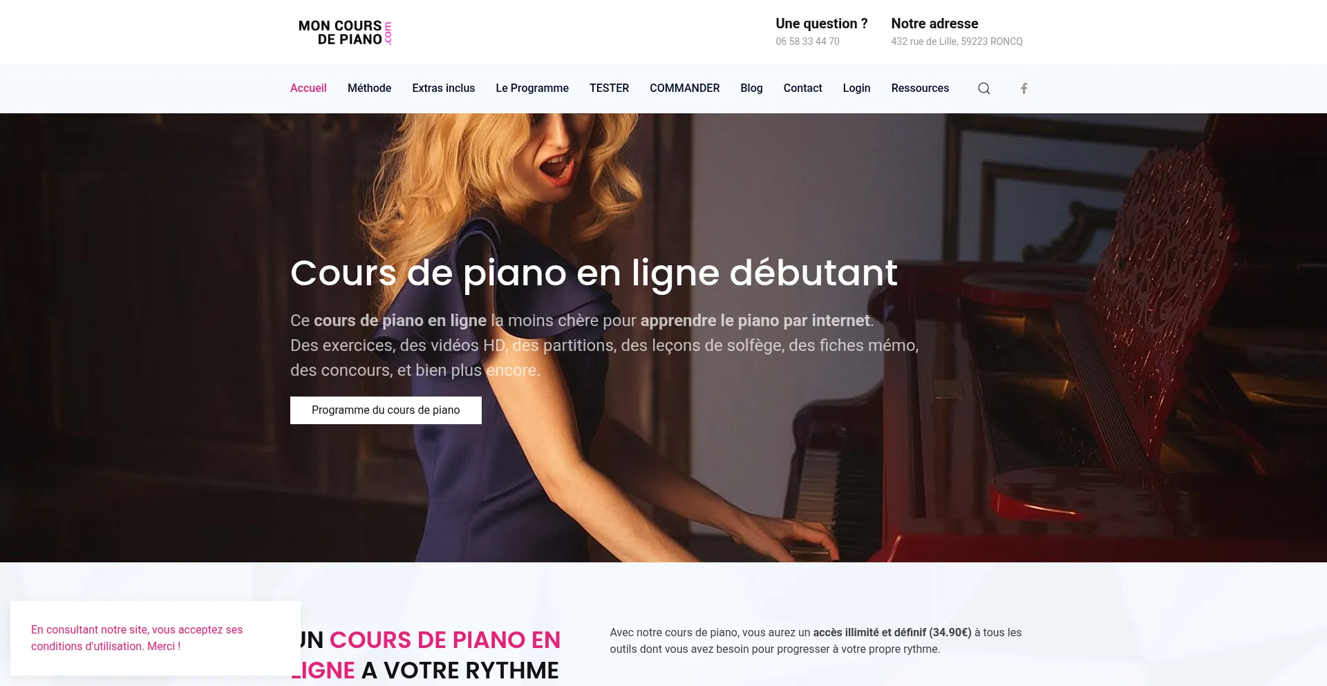 Website screenshot of Mon-cours-de-piano.com