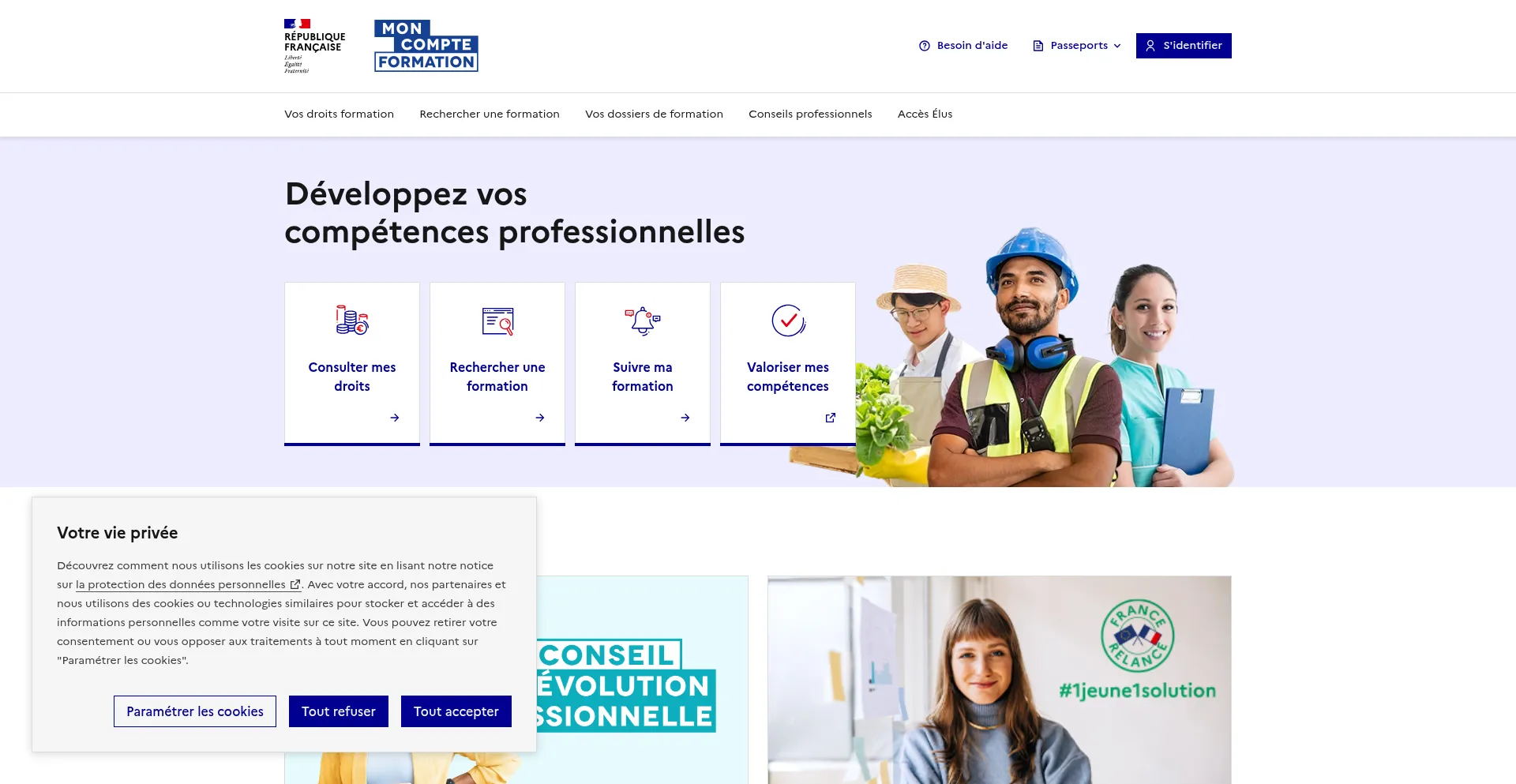Website screenshot of Moncompteformation.gouv.fr