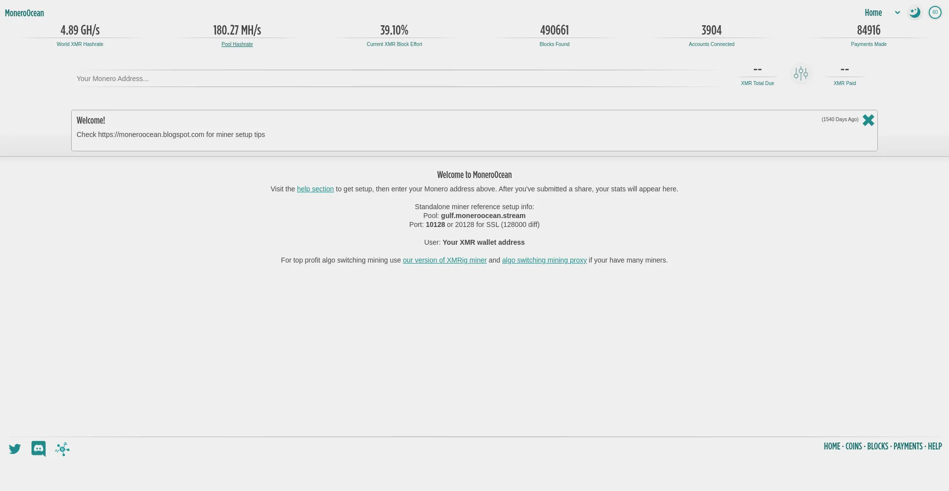 Website screenshot of Moneroocean.stream