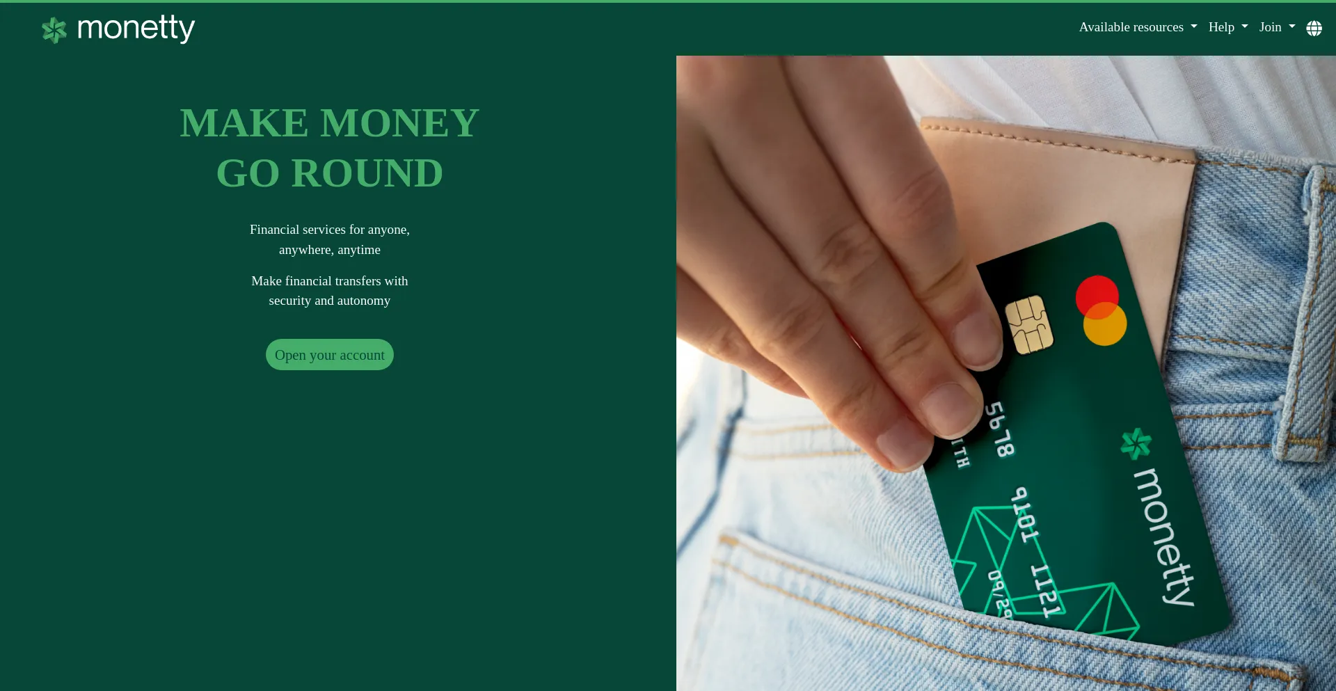 Website screenshot of Monetty.com