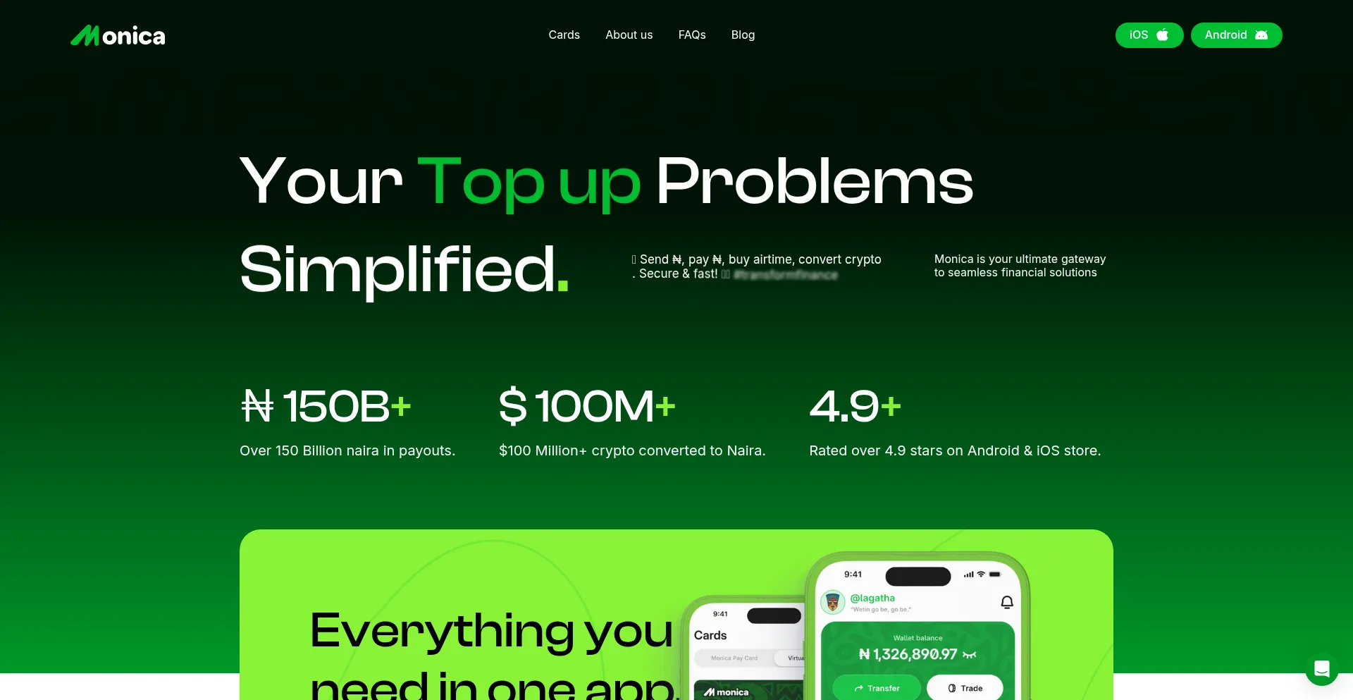Website screenshot of Monica.ng