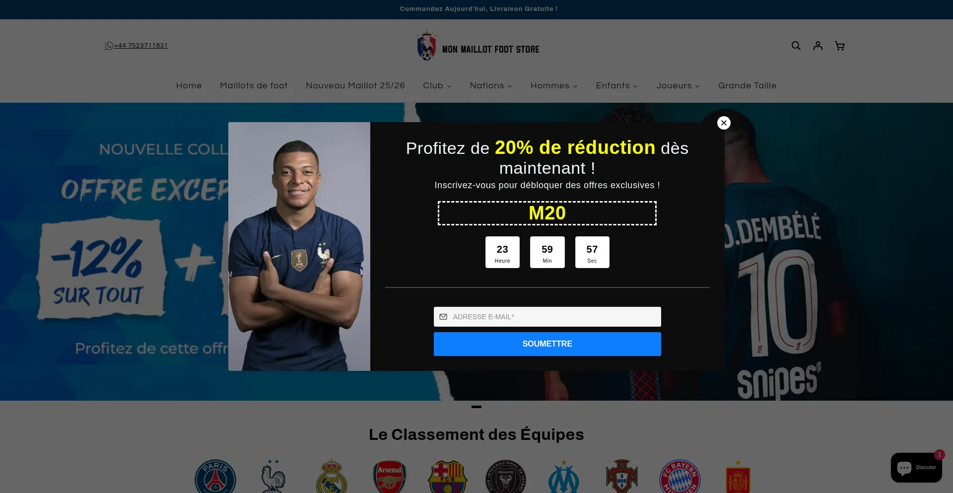 Website screenshot of Monmaillotfoot.fr