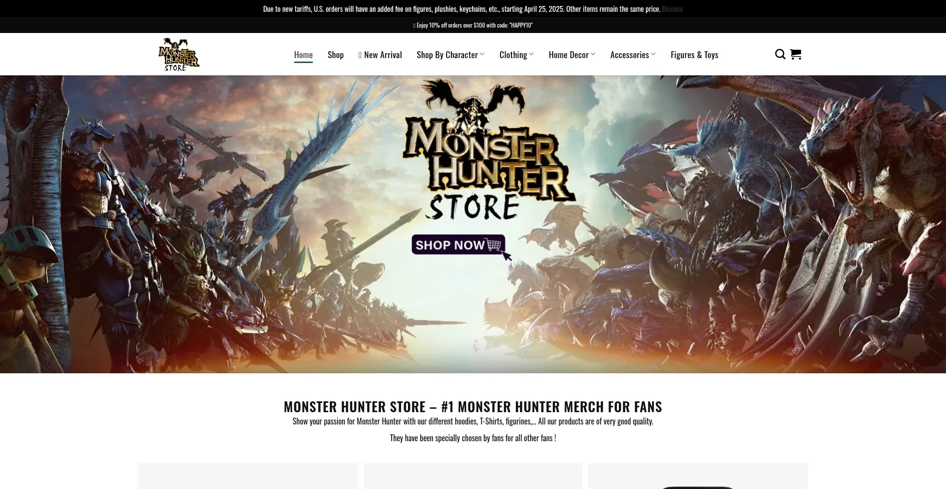 Website screenshot of Monsterhunterstore.com