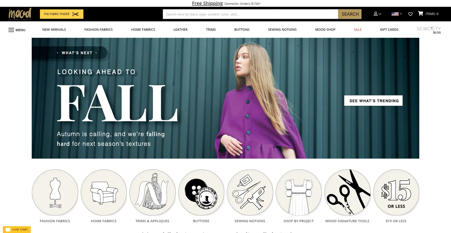 Website screenshot of Moodfabrics.com