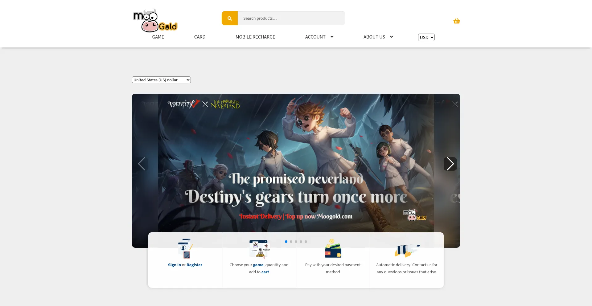 Website screenshot of Moogold.com