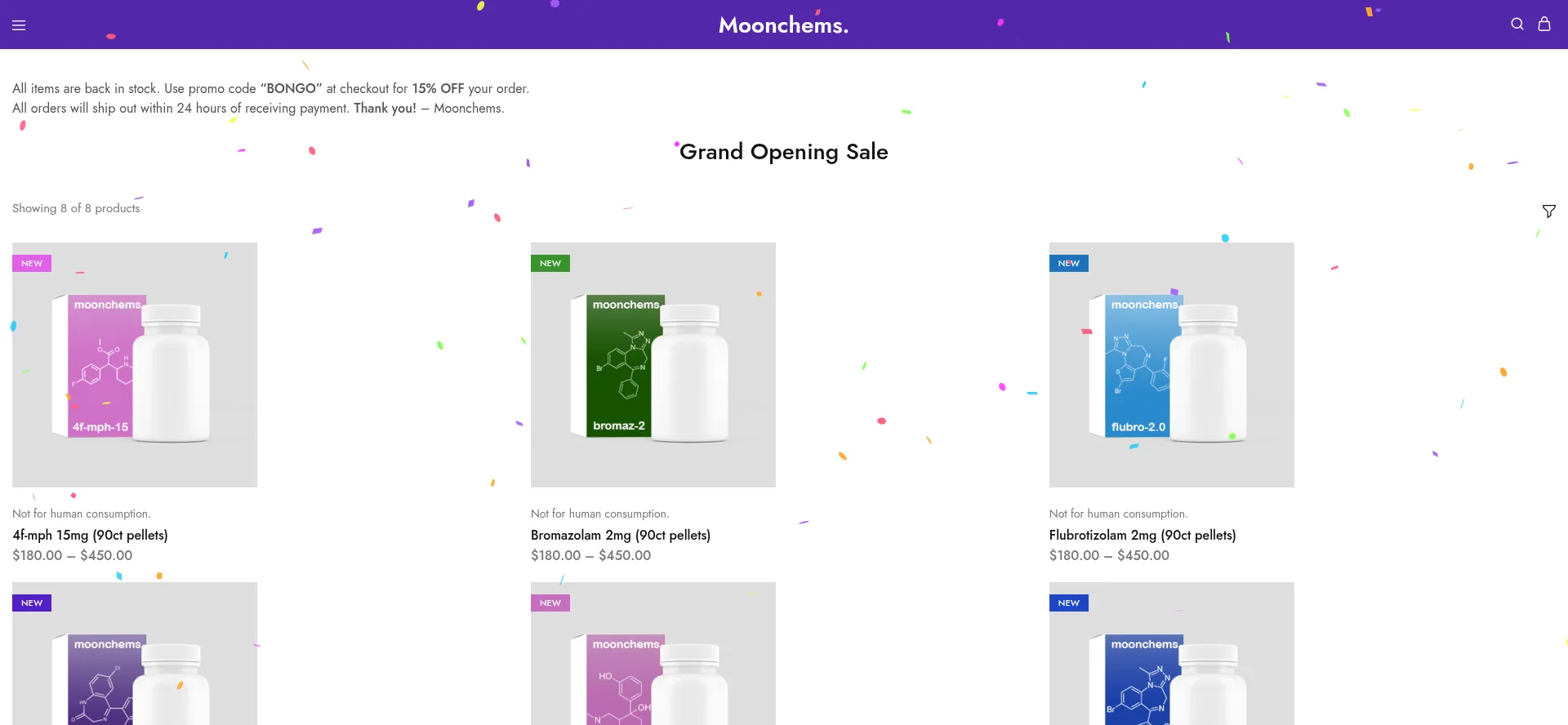 Website screenshot of Moonchems.com