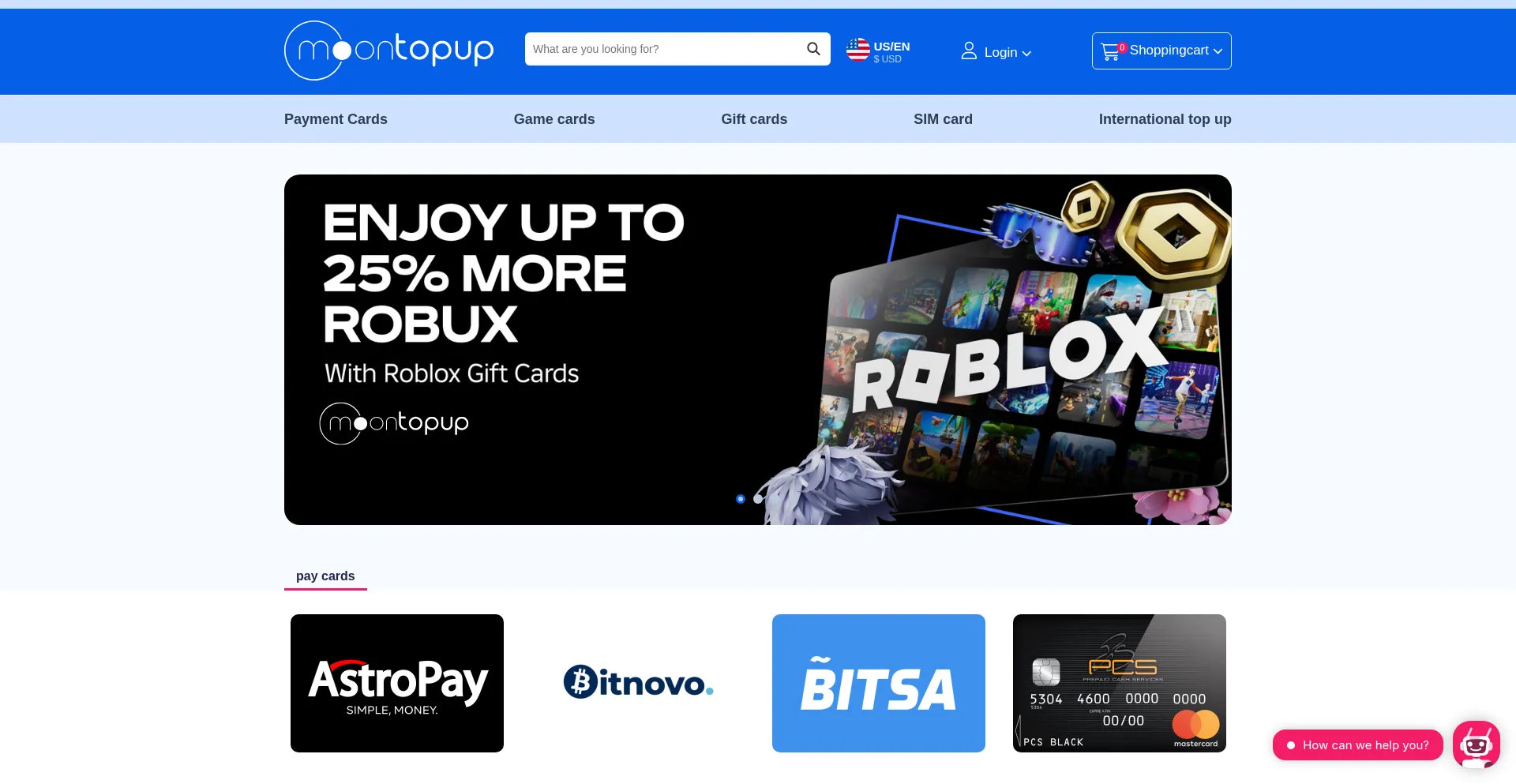 Website screenshot of Moontopup.com