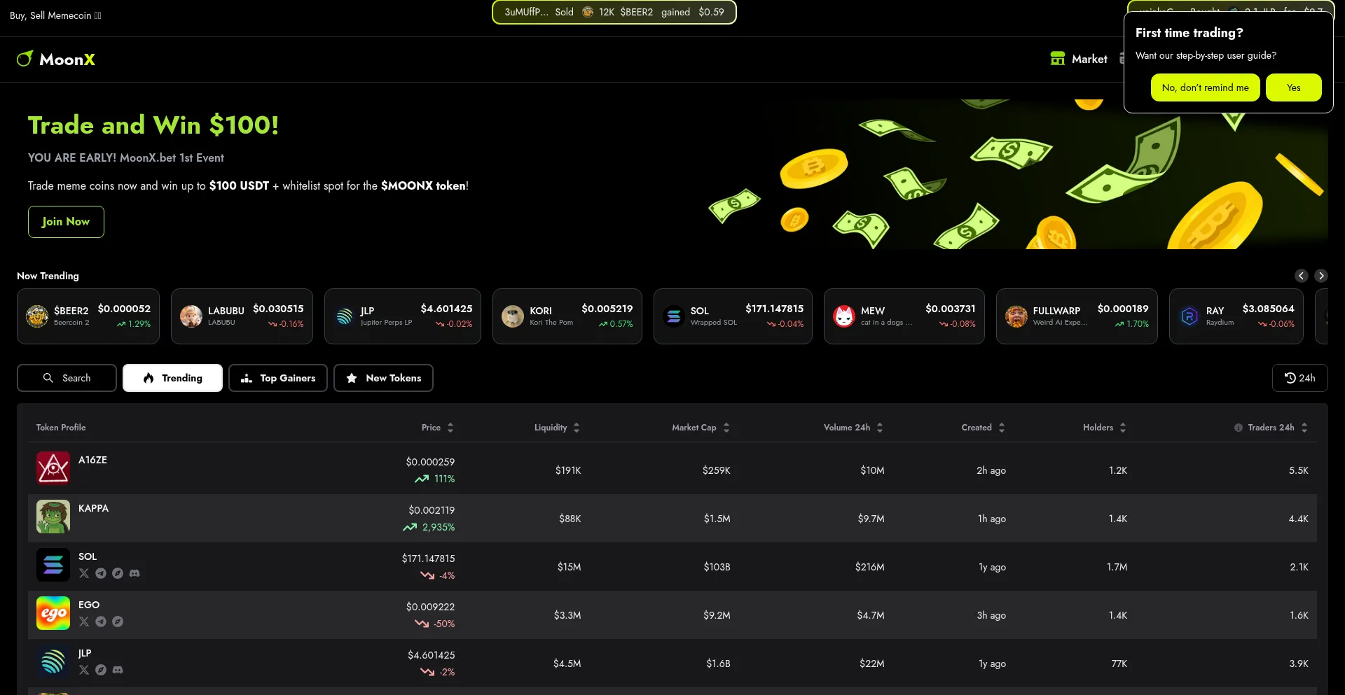 Website screenshot of Moonx.bet