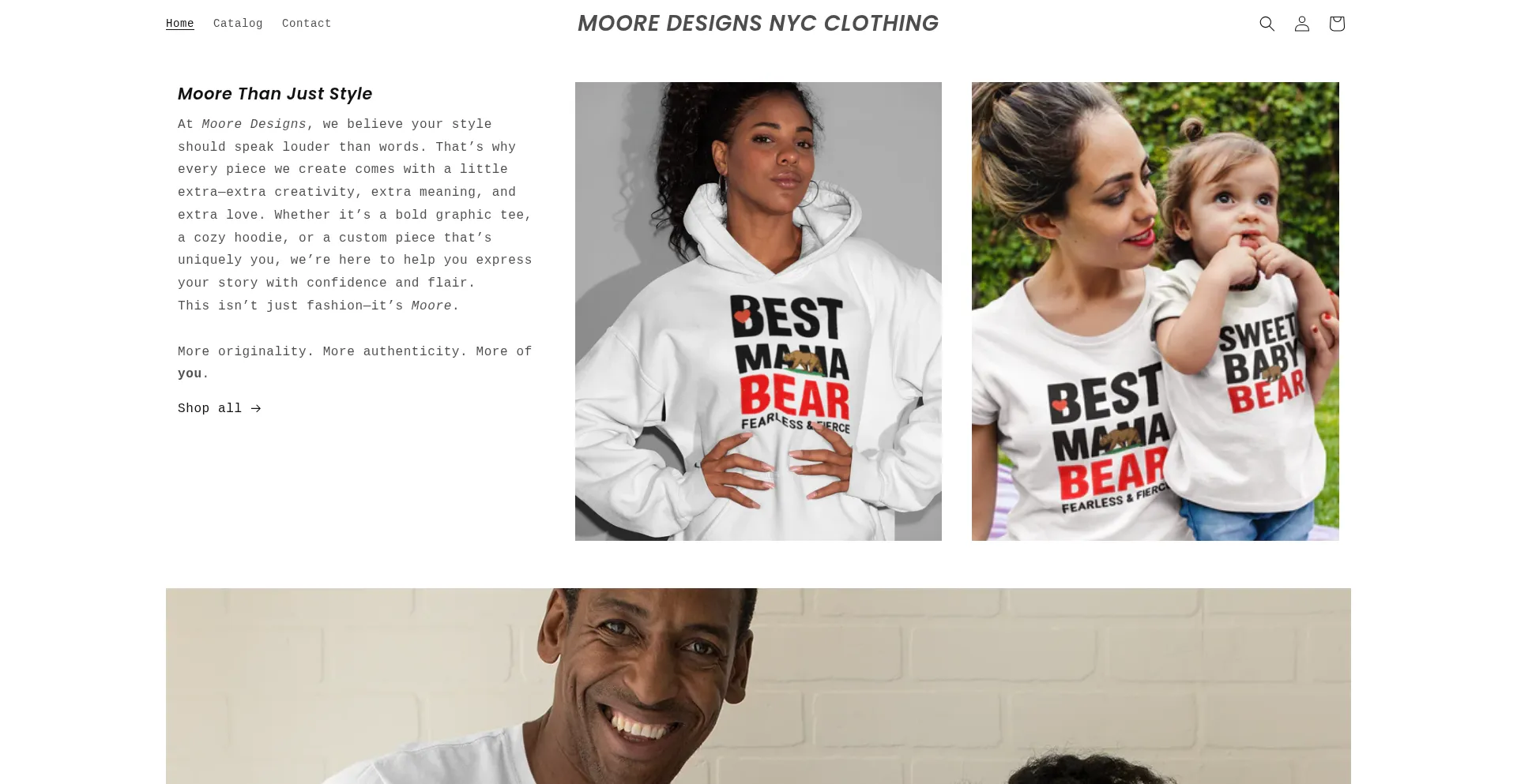 Website screenshot of Mooredesignsnycclothing.com