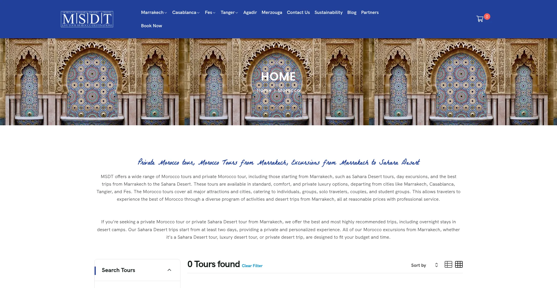 Website screenshot of Moroccosaharadeserttravel.com
