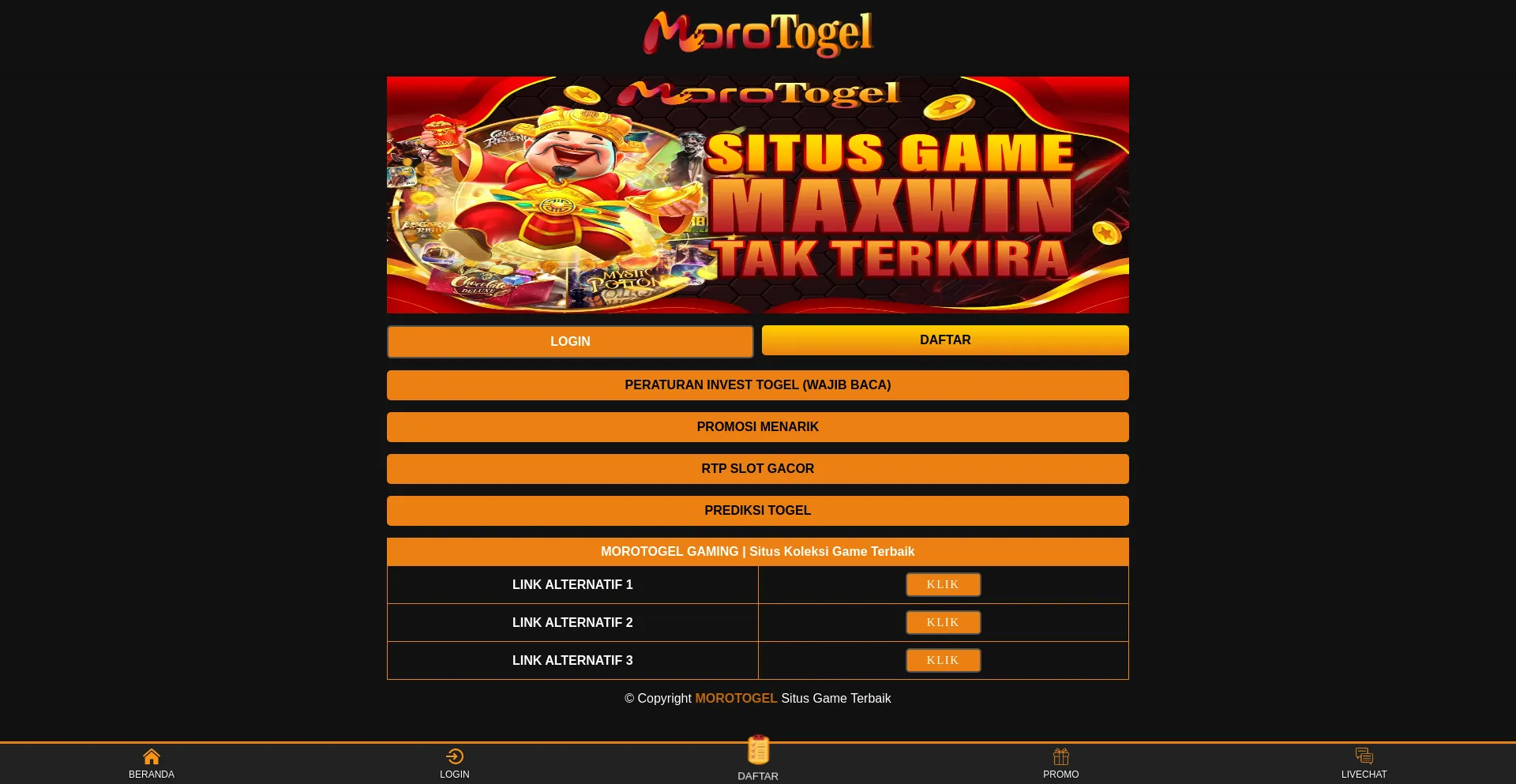 Website screenshot of Morotogelgaming.com