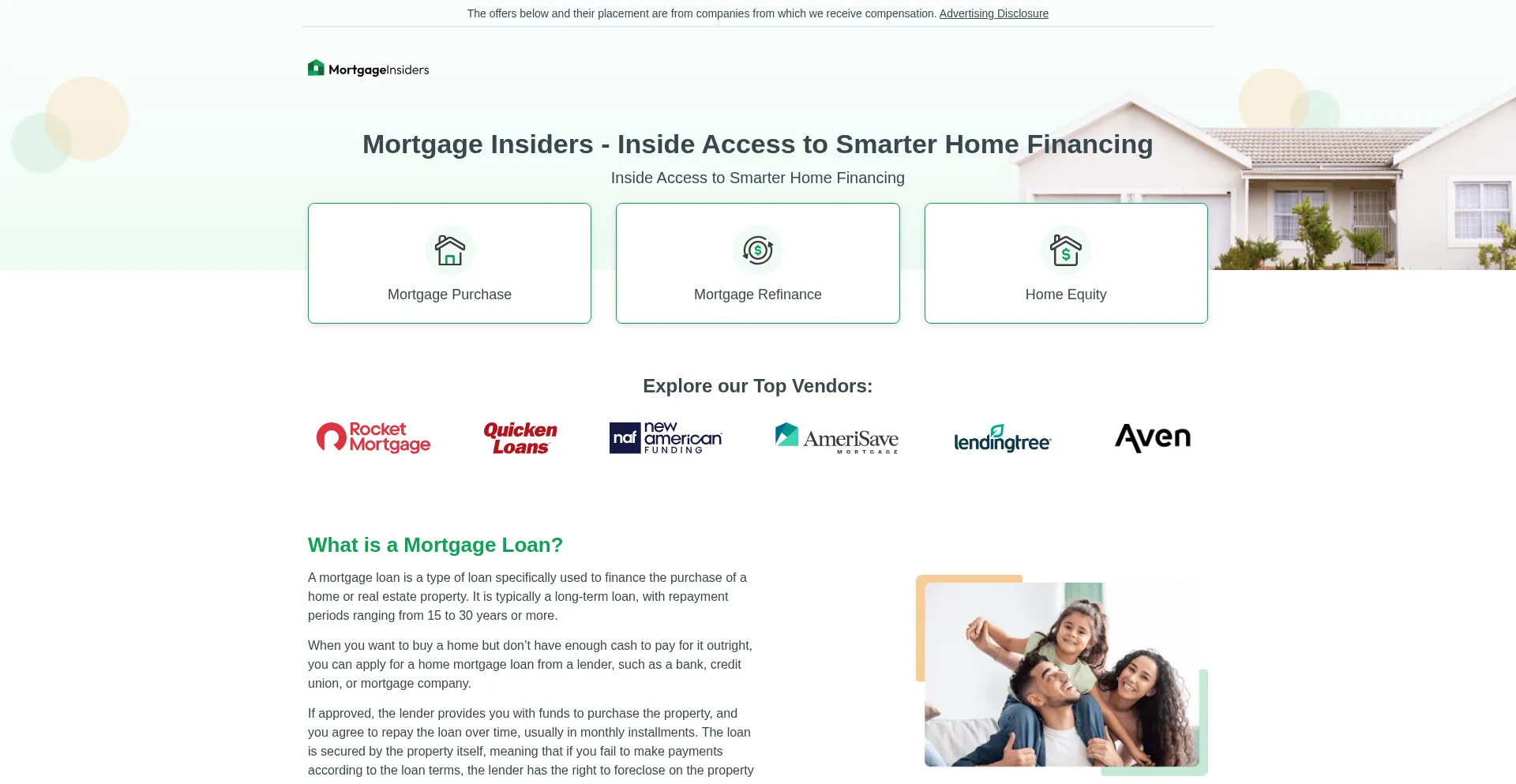Website screenshot of Mortgage-insiders.com