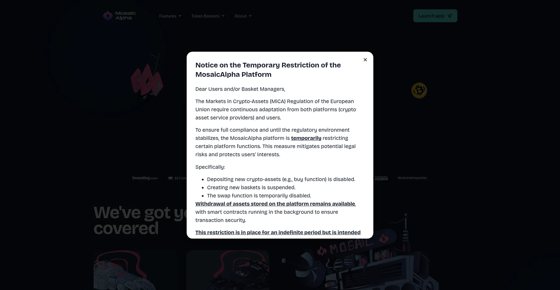 Website screenshot of Mosaicalpha.com