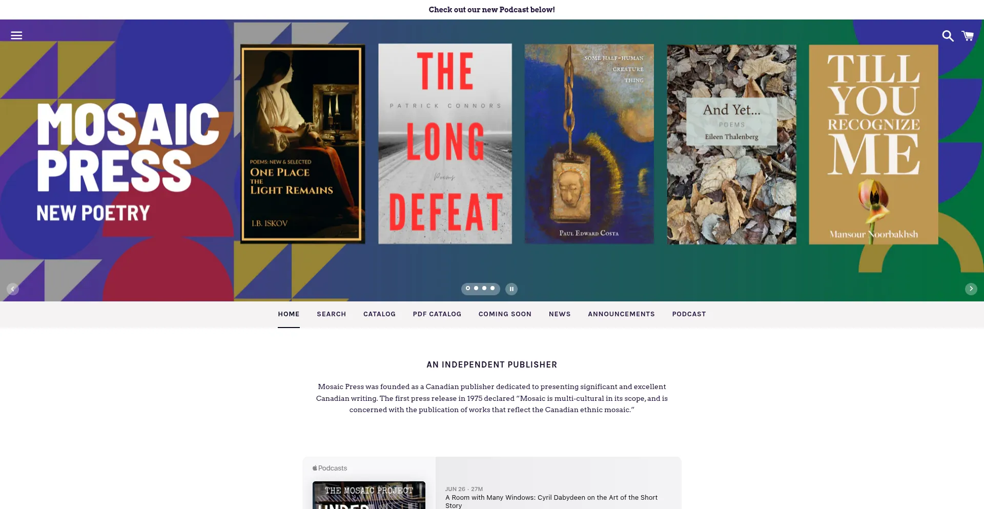 Website screenshot of Mosaicpress.ca