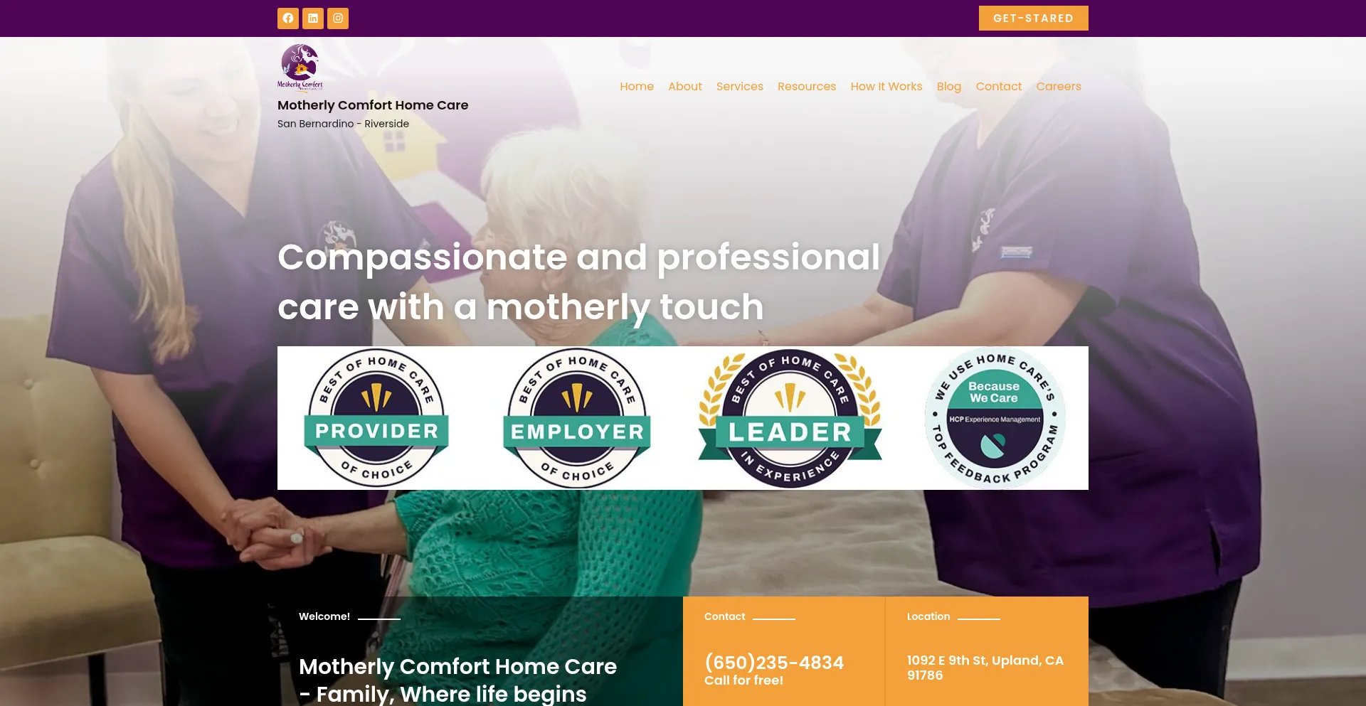 Website screenshot of Motherlycomforthomecare.com