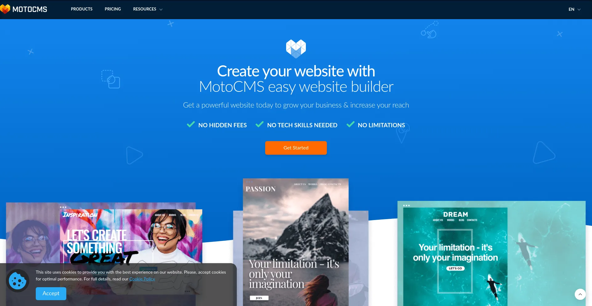 Website screenshot of Motocms.com