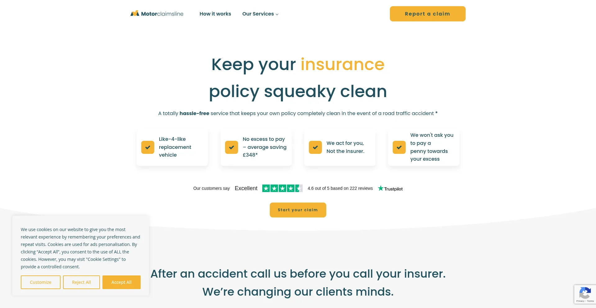 Website screenshot of Motorclaimsline.co.uk