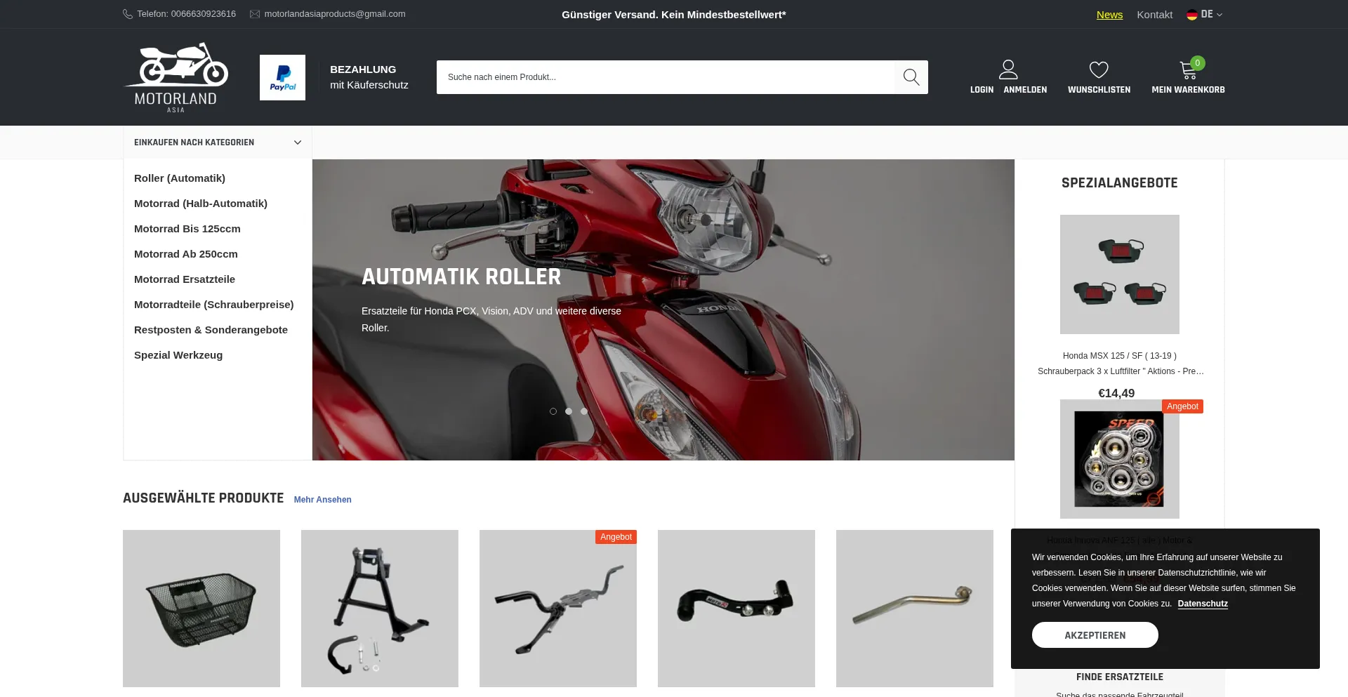 Website screenshot of Motorlandasia-products.com