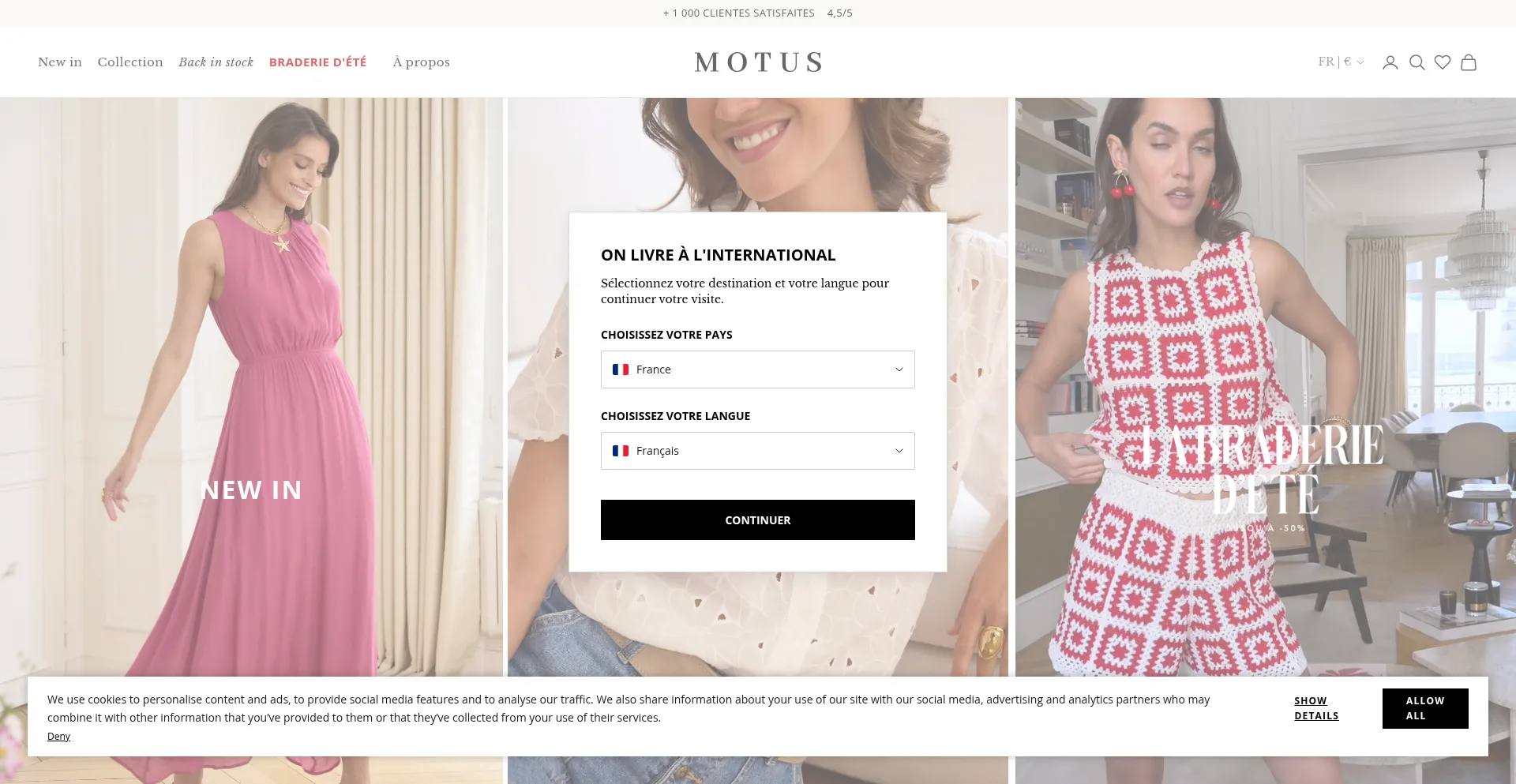 Website screenshot of Motusboutique.fr
