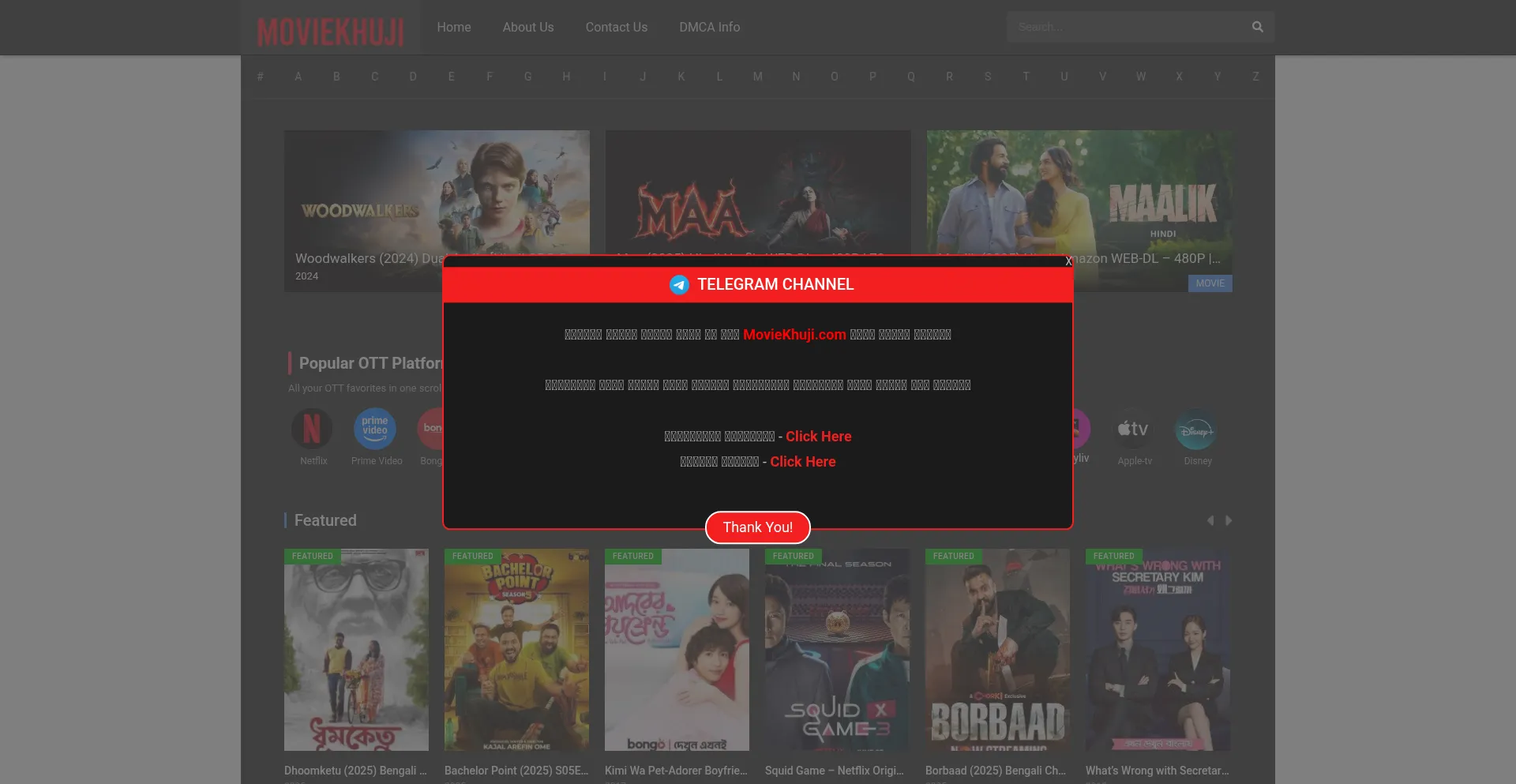 Website screenshot of Moviekhuji.com
